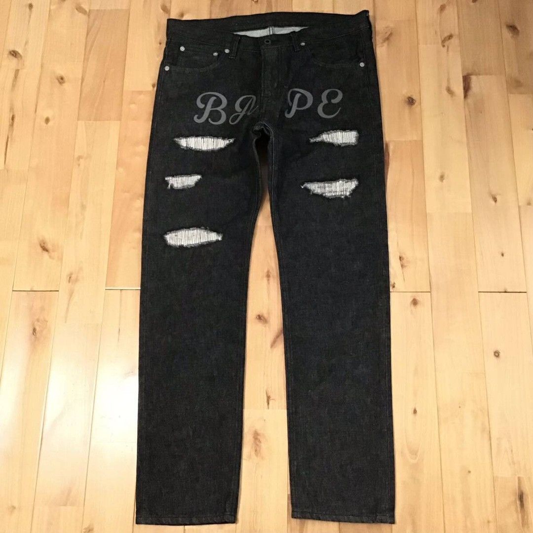 Bape BAPE LOGO DAMAGED Black Denim Pants a bathing ape ★size L Size US 34 / EU 50 - 1 Thumbnail