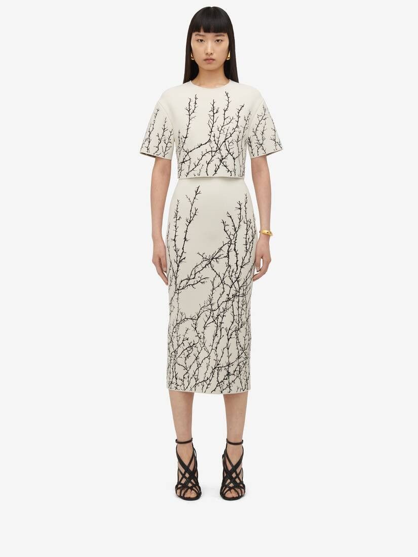 Alexander McQueen o1srvl11e0326 Thorn Branches Crop Top in Ivory/Black Size M / US 6-8 / IT 42-44 - 3 Thumbnail