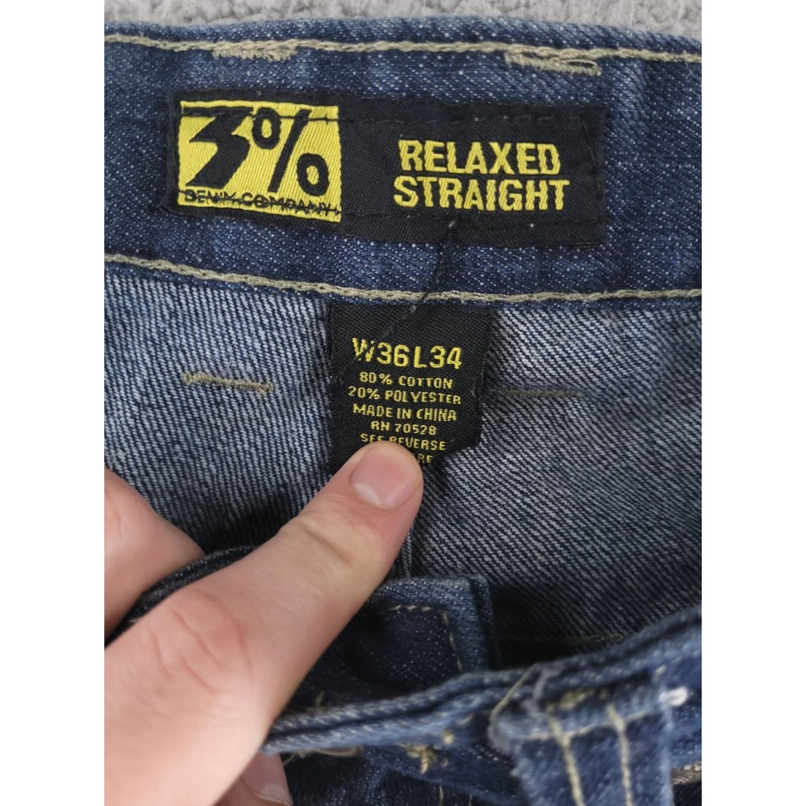 Denime 3% Jeans Mens 36x32 Blue Denim Dark Straight Fit Mens Jeans Regular 36 Blue Straight 90s Size US 36 / EU 52 - 5 Thumbnail
