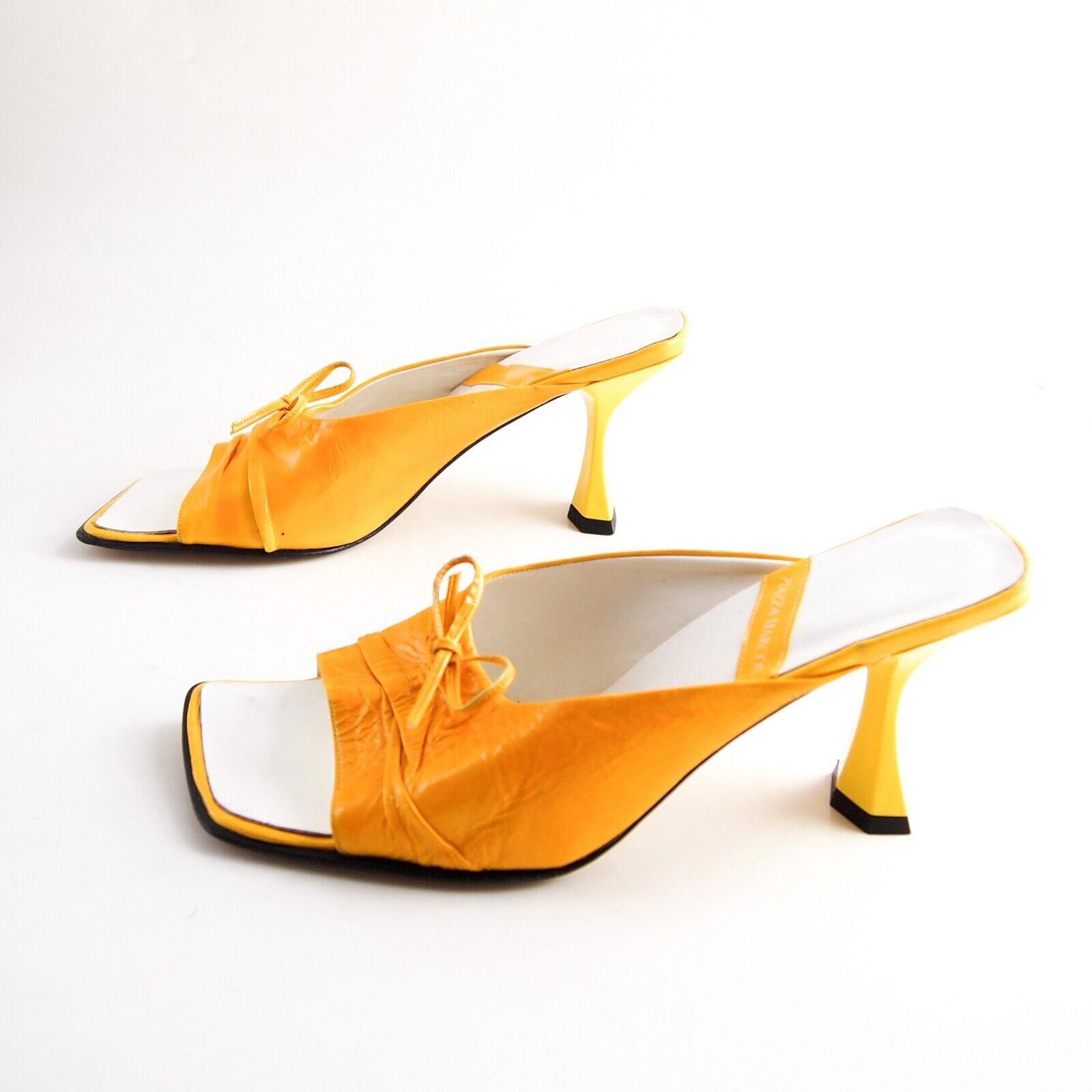 Designer Piazza Marconi Mules Square Toe Yellow Pat Leath US 8 EU 38 Size US 8 / IT 38 - 2 Thumbnail