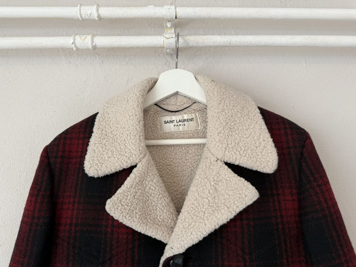 Hedi Slimane × Saint Laurent Paris FW16 Wool Red Plaid Sherpa Wrancher Coat Size US S / EU 44-46 / 1 - 2 Thumbnail