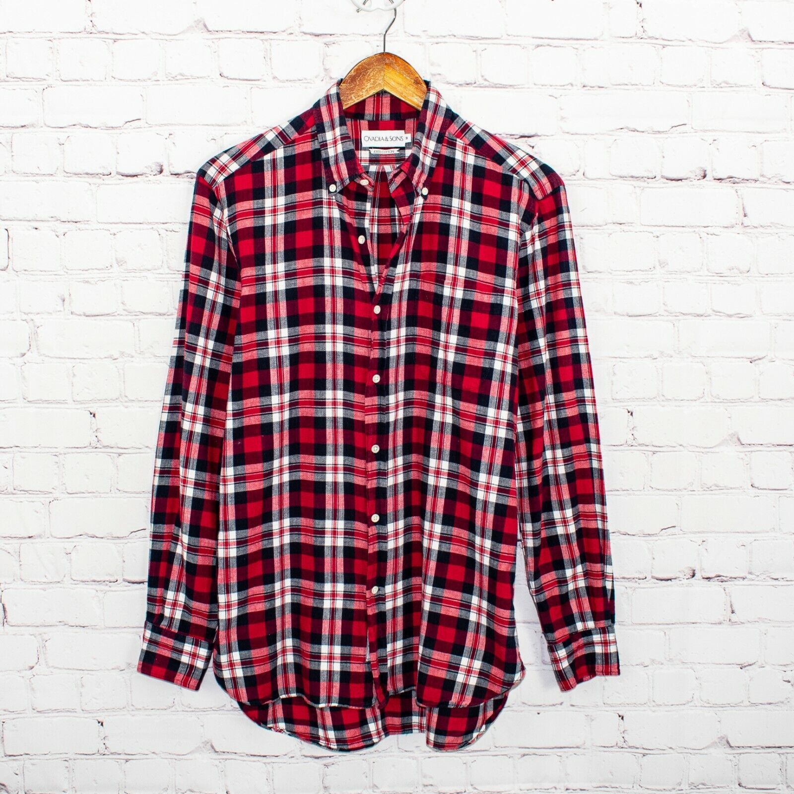 Ovadia & Sons OVADIA & SONS Men's Button Down Shirt Cotton Red Blue Plaid Size US M / EU 48-50 / 2 - 1 Thumbnail