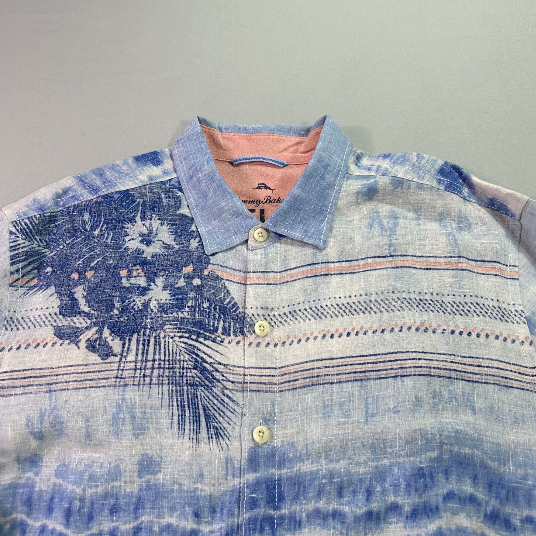 Tommy Bahama Tommy Bahama Relax Shirt Mens XL Blue Striped Linen Hawaiian Button Up Adult Size US XL / EU 56 / 4 - 3 Thumbnail
