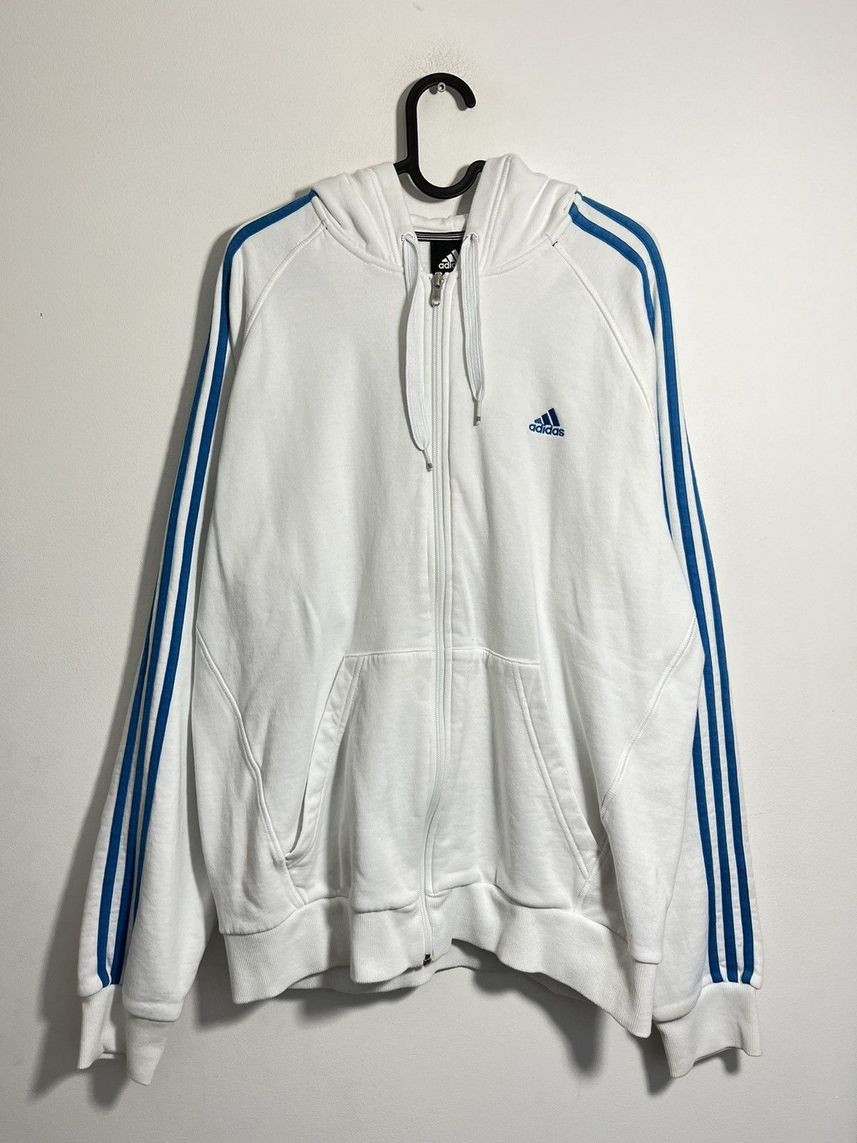 Adidas × Vintage Adidas 00s Vintage Classic Arm Stripes Zip Up White Hoodie Size US XL / EU 56 / 4 - 2 Thumbnail