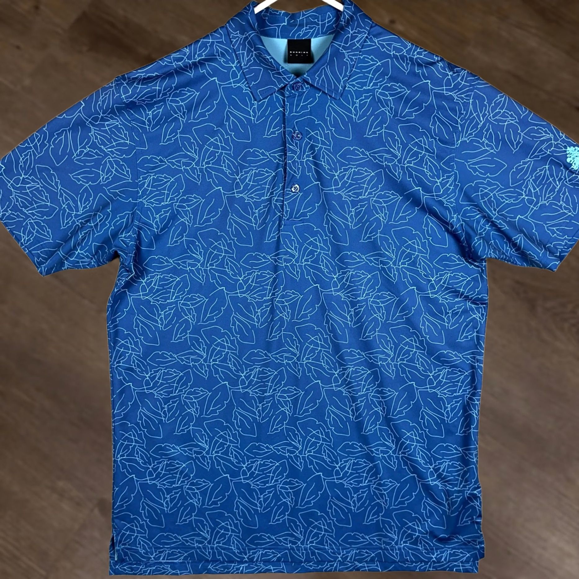 Vintage Dunning Golf Polo Shirt Mens L Blue Leaf Print Performance Stretch Polo Short Sleeve Button Collar Vintage: No Size US L / EU 52-54 / 3 - 1 Thumbnail