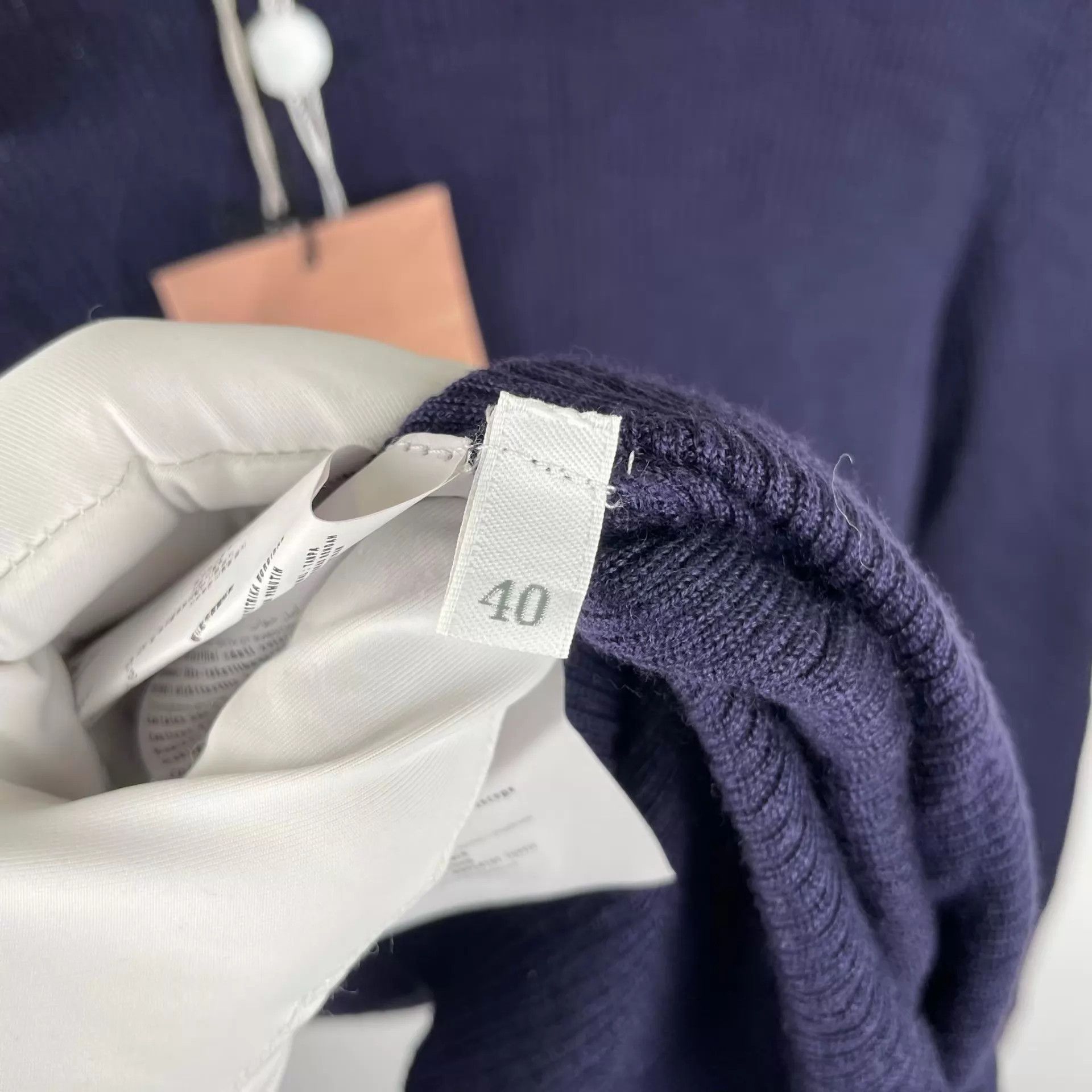 Miu Miu MIU MIU Navy Blue Pink Collar Long Sleeve Sweater Women's Size S / US 4 / IT 40 - 5 Thumbnail