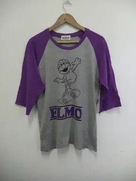 Vintage Vintage 90s Elmo Sesame Street 3/4 Sleeve Raglan Tee Size US M / EU 48-50 / 2 - 1 Thumbnail