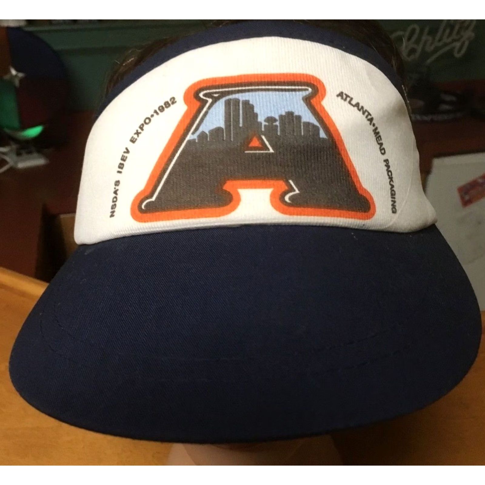 Vintage VTG NSDA IBEV Expo 1982 Atlanta National Soft Drink Association Visor Hat Mens Black Adjustable Size ONE SIZE - 2 Thumbnail