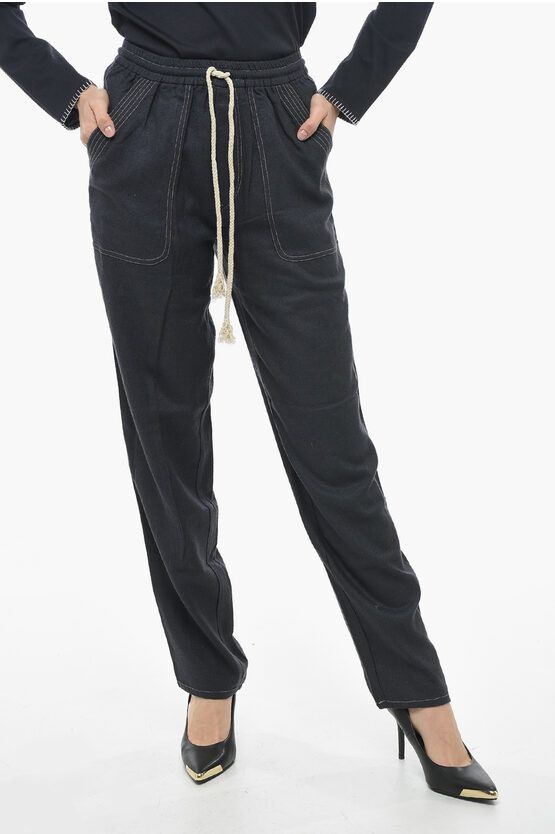 image of Isabel Marant Silk Viamao Pants With Drawstring in Blue, Women's (Size 26)