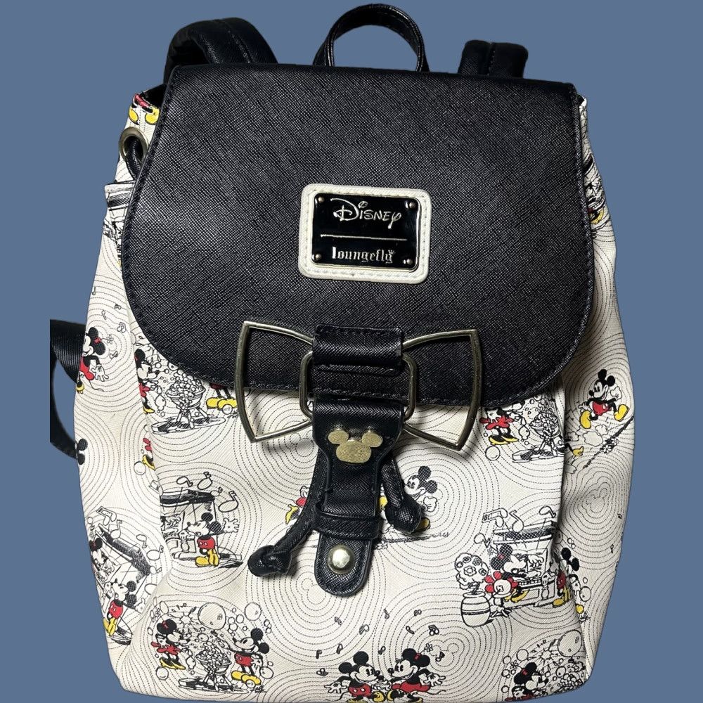 Vintage VINTAGE Loungefly Disney Mickey & Minnie Mouse GOLD BOW Hardware Backpack Bag Size ONE SIZE - 1 Thumbnail