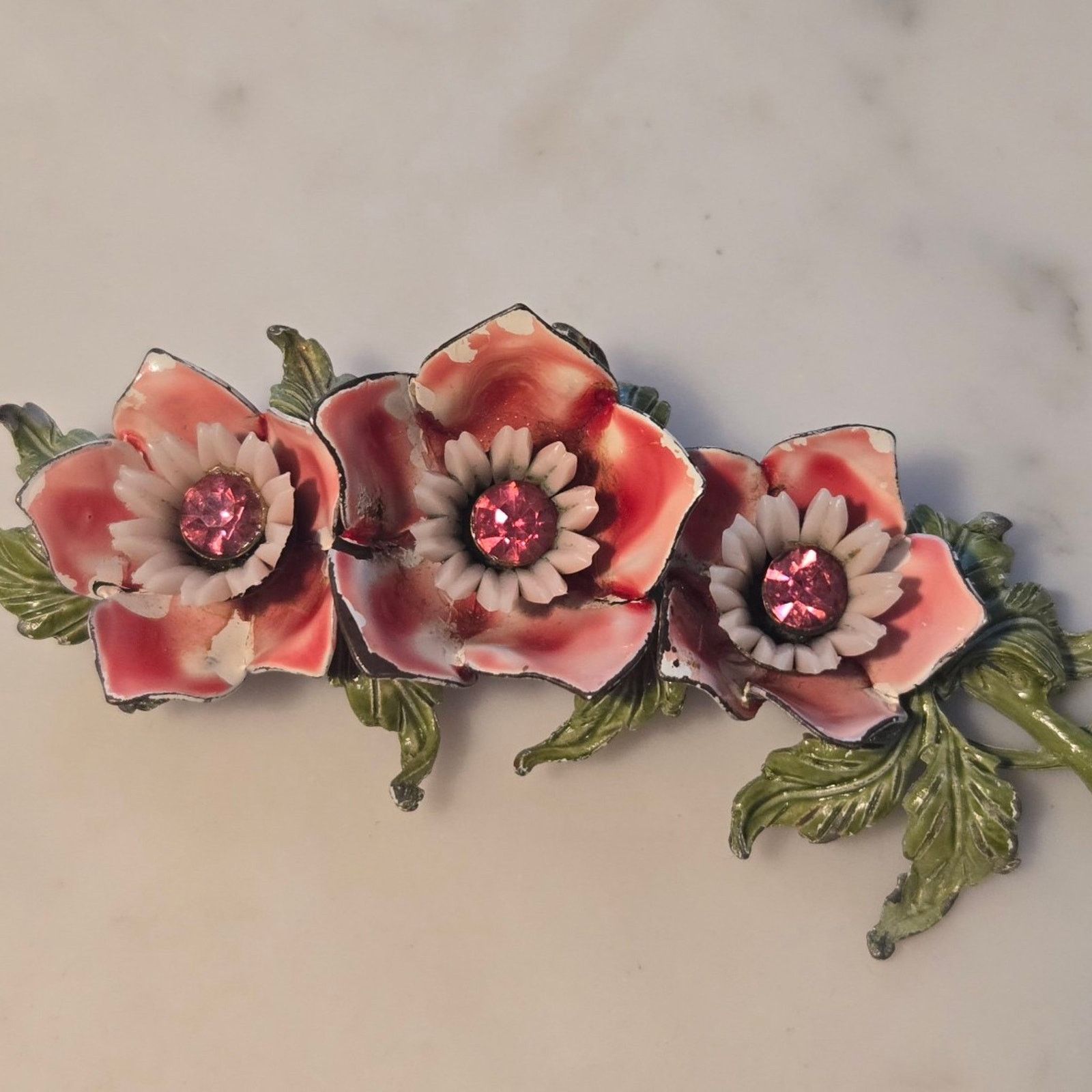 Pieces Uniques Vintage Floral Brooch Vintage Enamel Flower Enamel Pink Size ONE SIZE - 2 Thumbnail