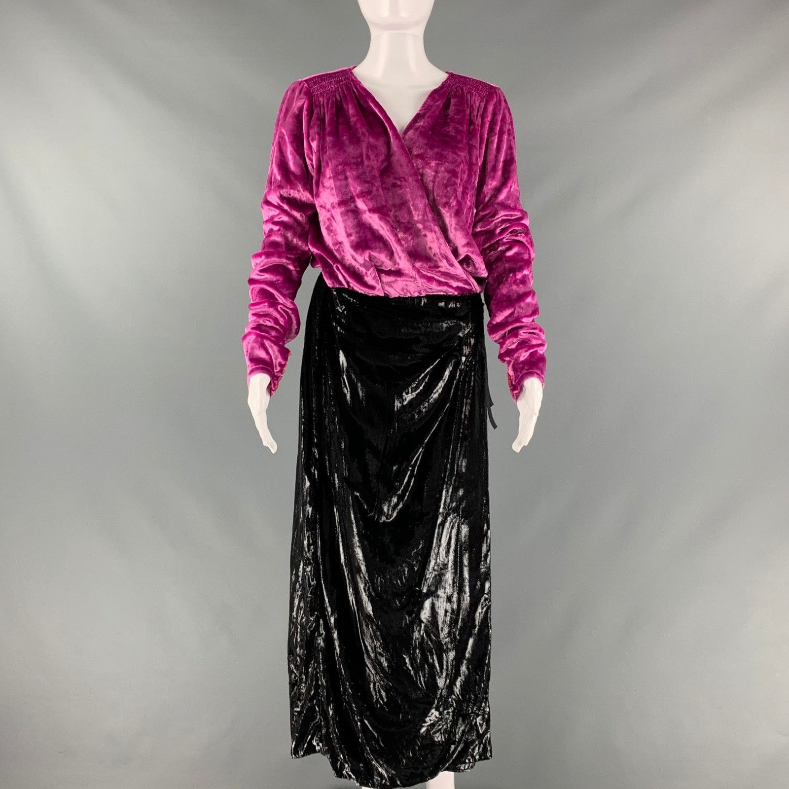 The Attico ATTICO Size 6 Pink Black Polyester Velvet Wrap Dress Size M / US 6-8 / IT 42-44 - 1 Thumbnail