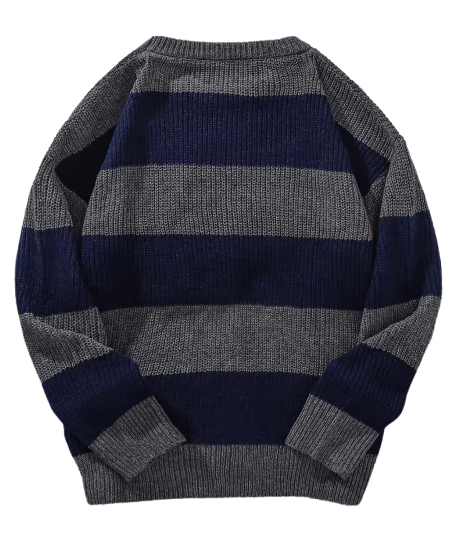 Japanese Brand Versatile Striped Sweater Jacquard Knitted Sweatshirt Size US L / EU 52-54 / 3 - 2 Thumbnail