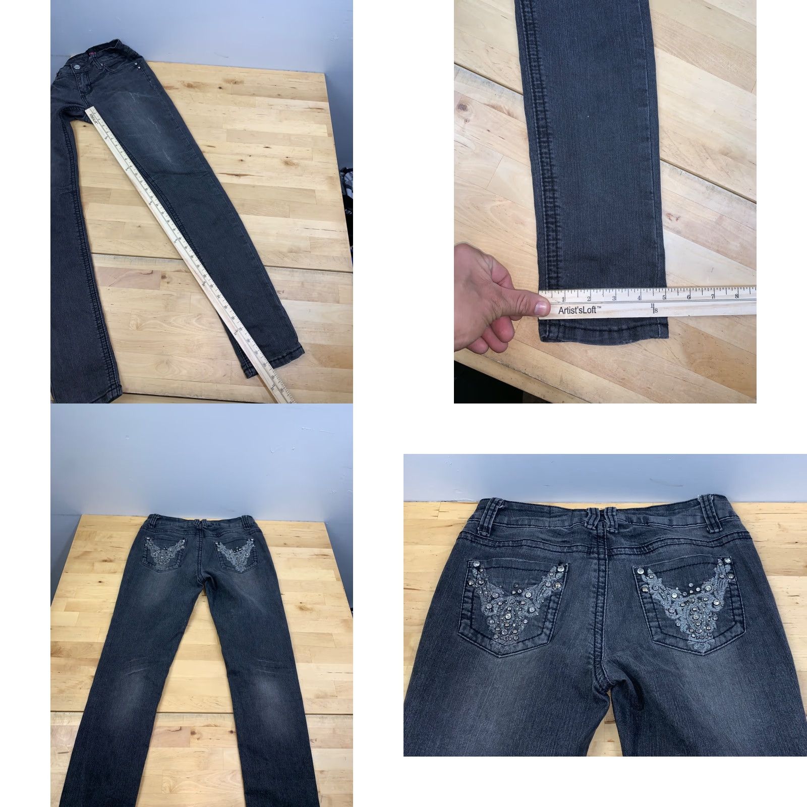 Bebe VINTAGE bebe Jeans Womens 28" Waist Black Rhinestone Y2K Low Rise 2B 5-Pocket Skinny Handwash Machine Washable Denim Cotton Solid Zipper Bagged No N/A Size 28" / US 6 / IT 42 - 8 Thumbnail