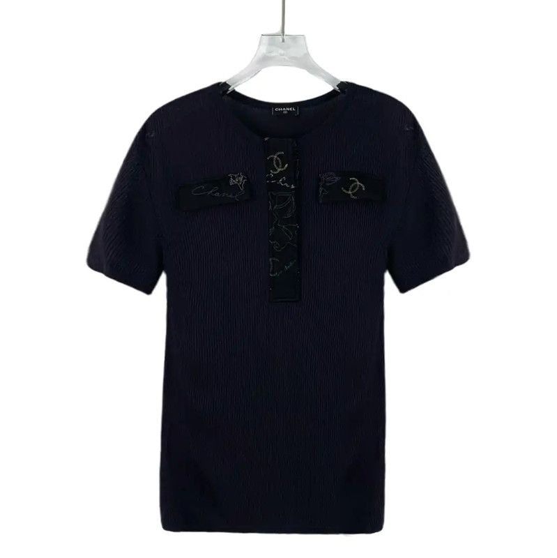 Chanel Chanel Black Ribbed T-shirt for Women 0089 Size XS / US 0-2 / IT 36-38 - 1 Thumbnail