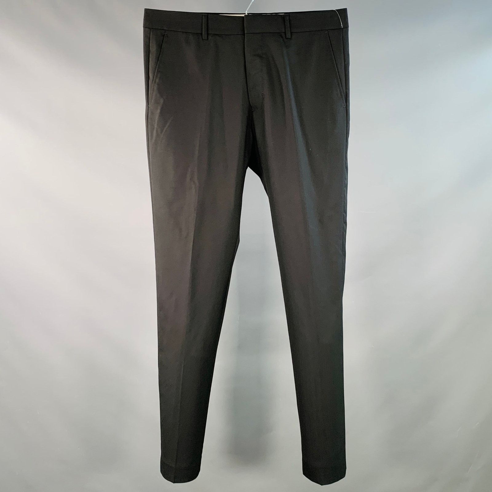 AMI Size 35 Black Wool Tapered Button Fly Dress Pants Size US 35 - 1 Thumbnail