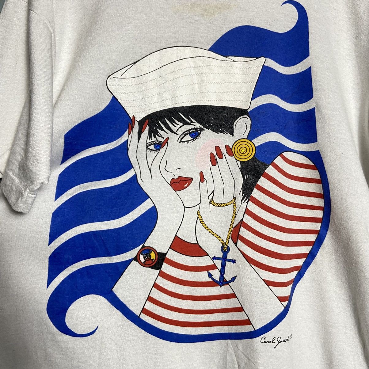 Vintage Vintage 1988s Carol Joseph Lady Sailor Designer Art T-Shirt Size US XL / EU 56 / 4 - 2 Thumbnail