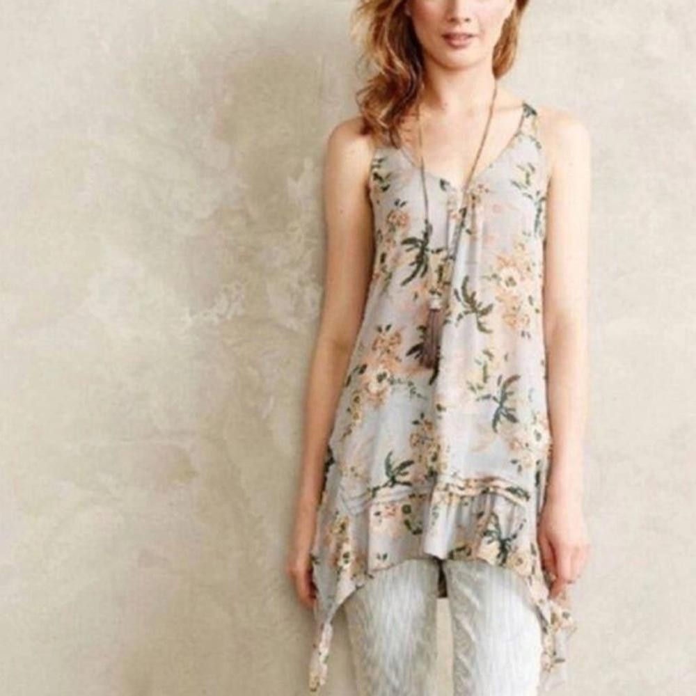 Designer Anthropologie l Maeve Floral Sheer Tunic Small Size S / US 4 / IT 40 - 1 Thumbnail
