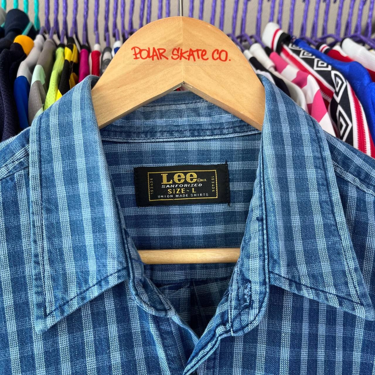 Lee 80s Lee Union Made Blue Denim Checkered Button Shirt Size US L / EU 52-54 / 3 - 5 Thumbnail