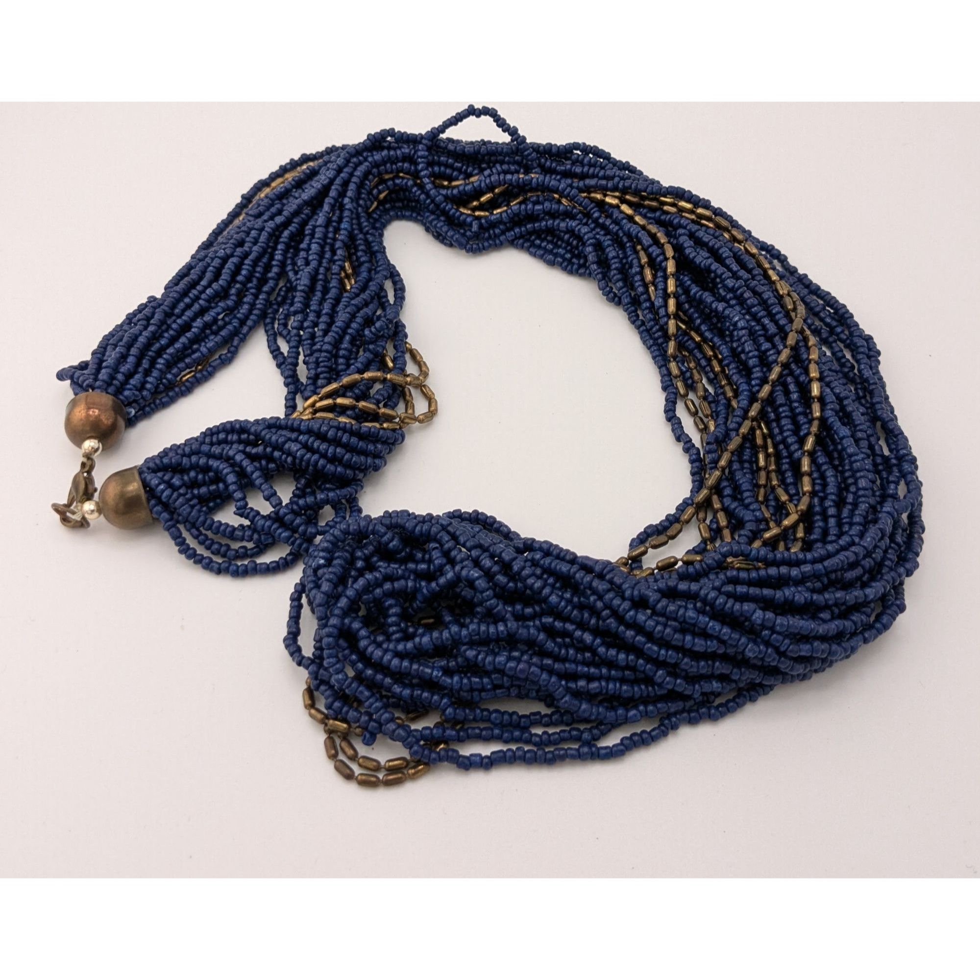 Other Vintage Multistrand Navy Glass And Bronze Beaded Necklace Size ONE SIZE - 6 Thumbnail