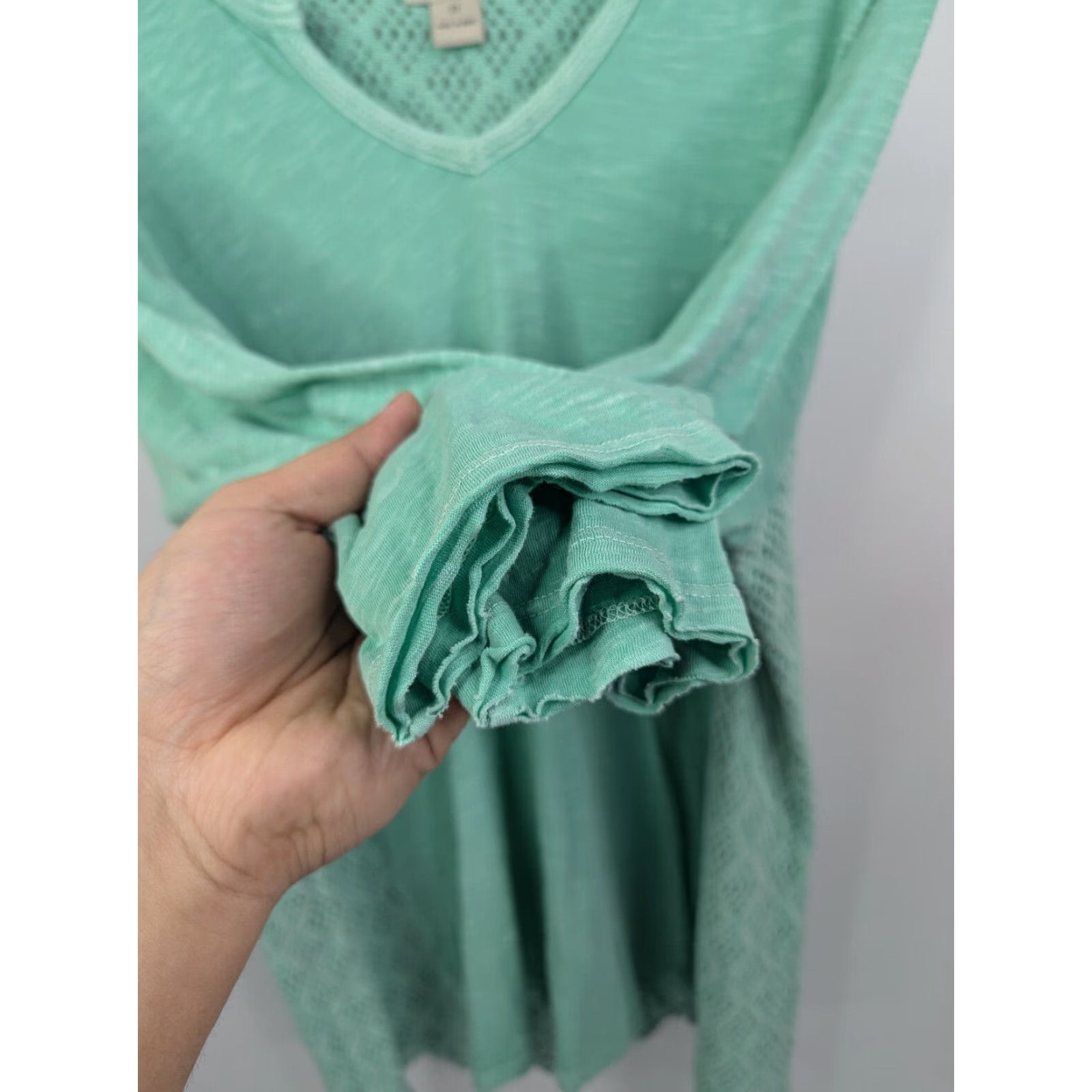 Lucky Brand Lucky Brand Calistoga Crochet Back Aqua Green Split-neck Top Women's Size 2X Size XXL / US 16-18 / IT 52-54 - 2 Thumbnail
