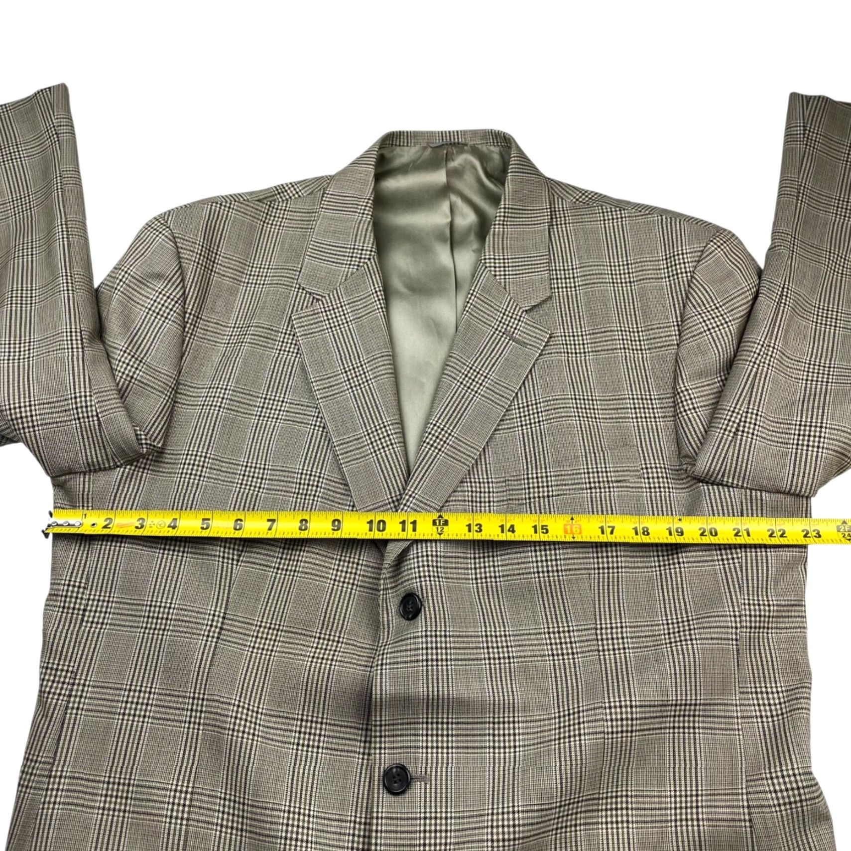 J.Crew VINTAGE/J.Crew Men’s 100% Wool Blazer/Jacket Beige Green Navy Plaid 44L USA Long Navy Notch Lapel 3-Button Regular Mens Size 44R - 6 Thumbnail