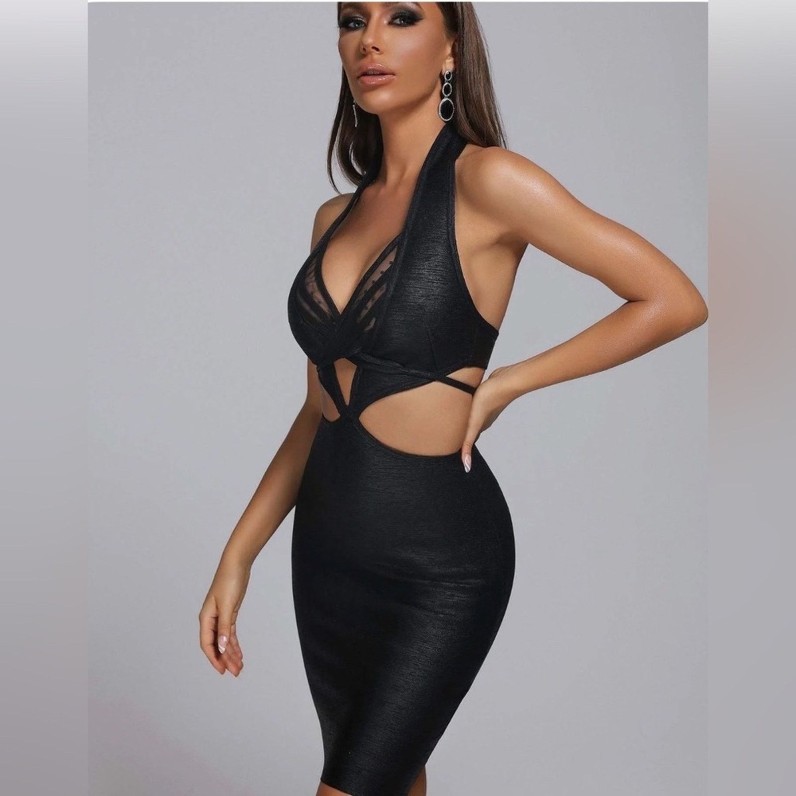 Other New Elegant Black Halter Bodycon Dress size S Size S / US 4 / IT 40 - 3 Thumbnail