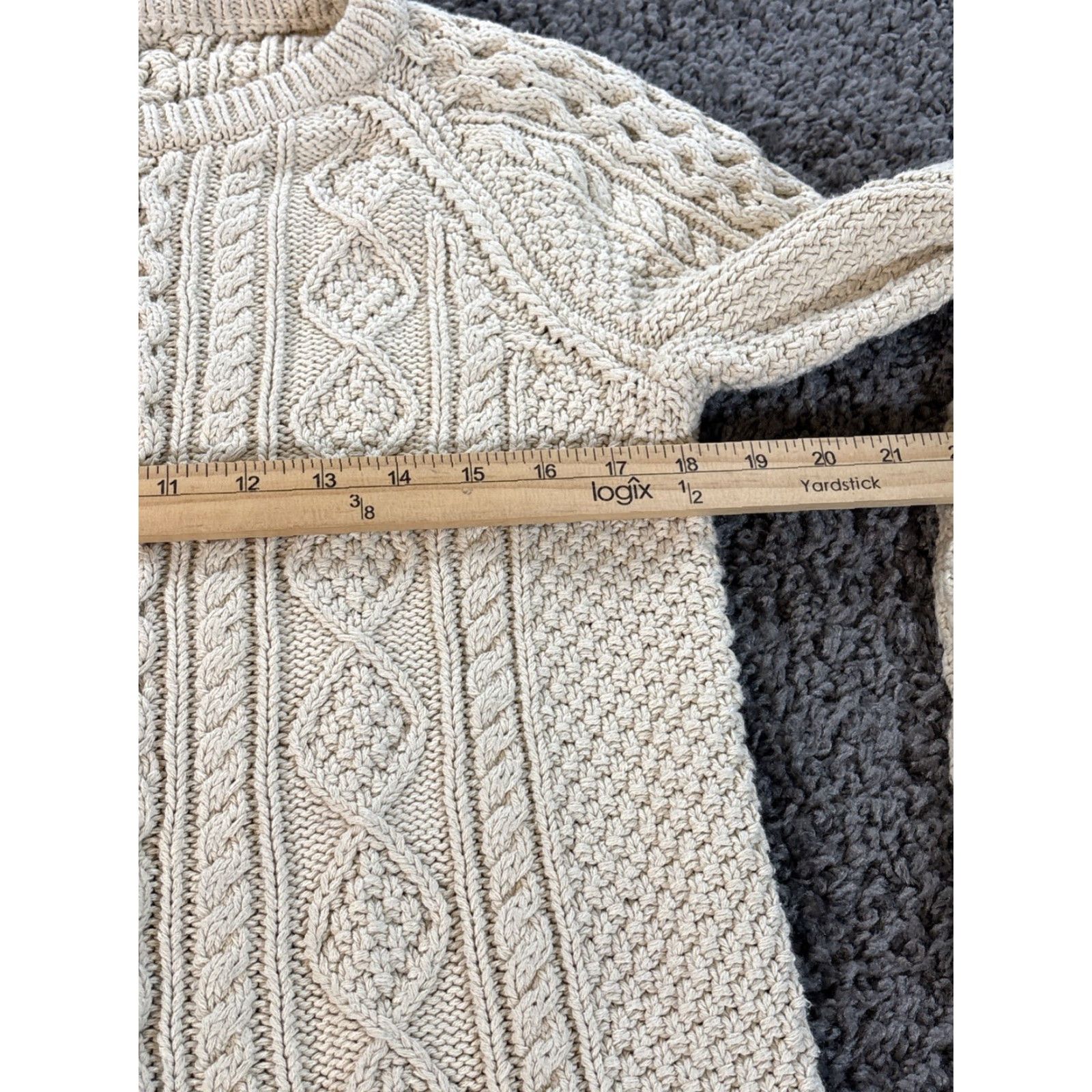 Vintage LL BEAN Signature Ivory Cotton Fisherman Heavy Cable Knit Sweater Women's M Casual Ribbed Crew Neck Raglan Sleeve Pullover 100% Cotton Size M / US 6-8 / IT 42-44 - 3 Thumbnail