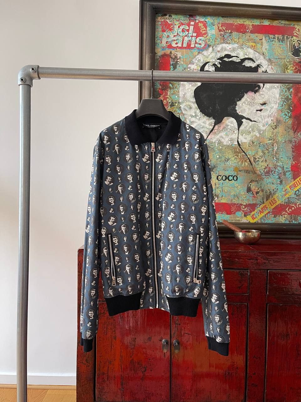image of Dolce Gabbana Printed Bomber By James Dean Inc in Blue, Men's (Size Medium)