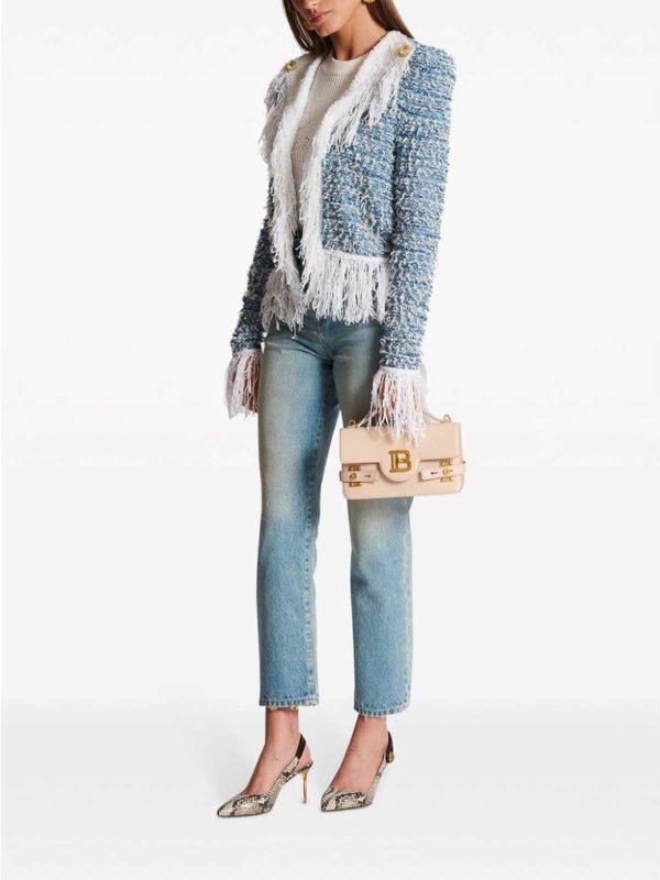 Balmain o1s1wg110825 Fringed Tweed Cardigan in Blue Size XL / US 12-14 / IT 48-50 - 4 Thumbnail