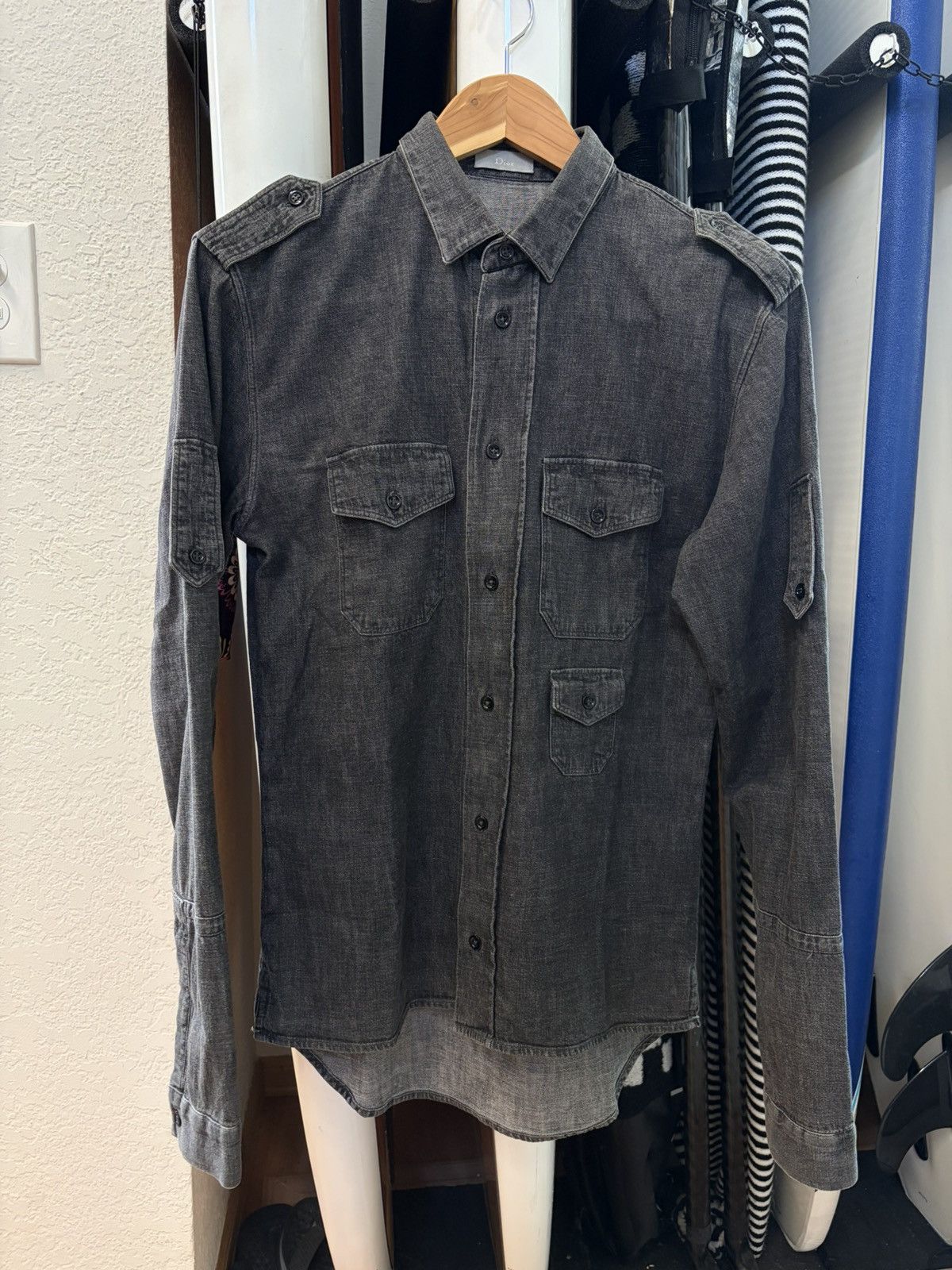 Dior SS04 Strip Military Button Shirt Hedi Slimane Size US M / EU 48-50 / 2 - 1 Thumbnail