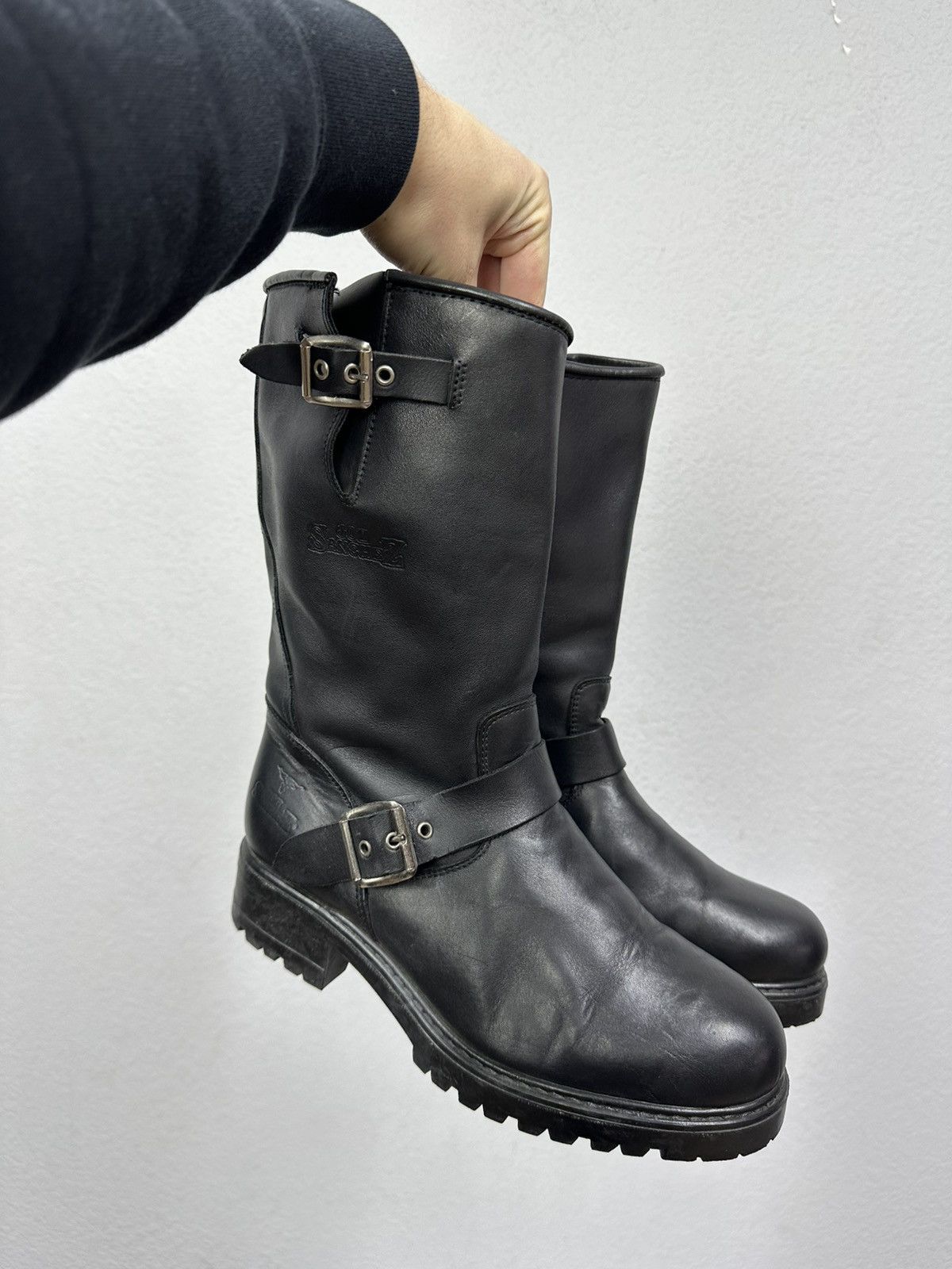 If Six Was Nine Double Buckle Black Moto Boots Red Wing Frye Guidi Inspired Size US 8 / EU 41 - 12 Thumbnail