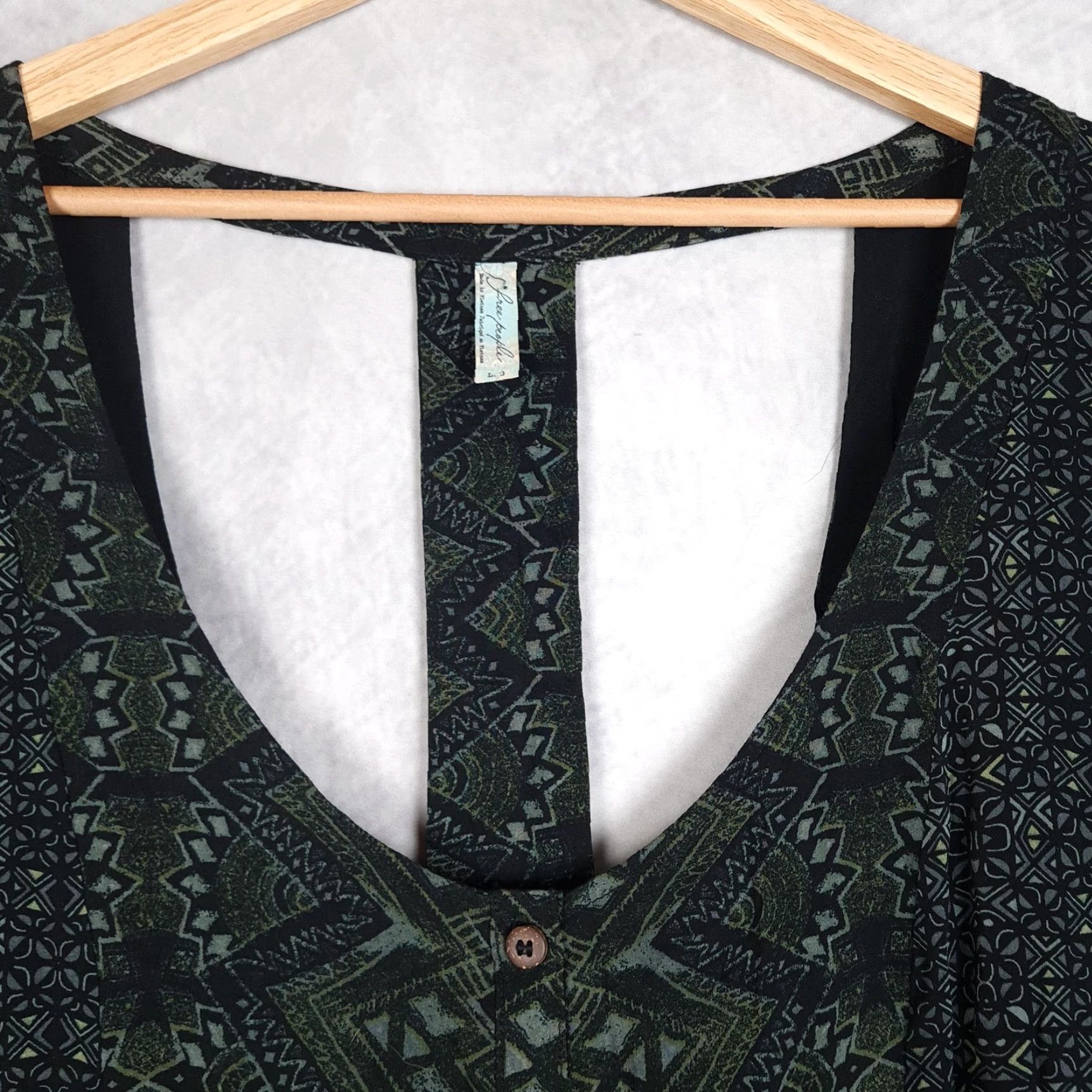 Free People Free People Dress Womens L Green Geometric Trapeze Swing Mini Scoop Back Cap Sleeve Pockets Size L / US 10 / IT 46 - 5 Thumbnail