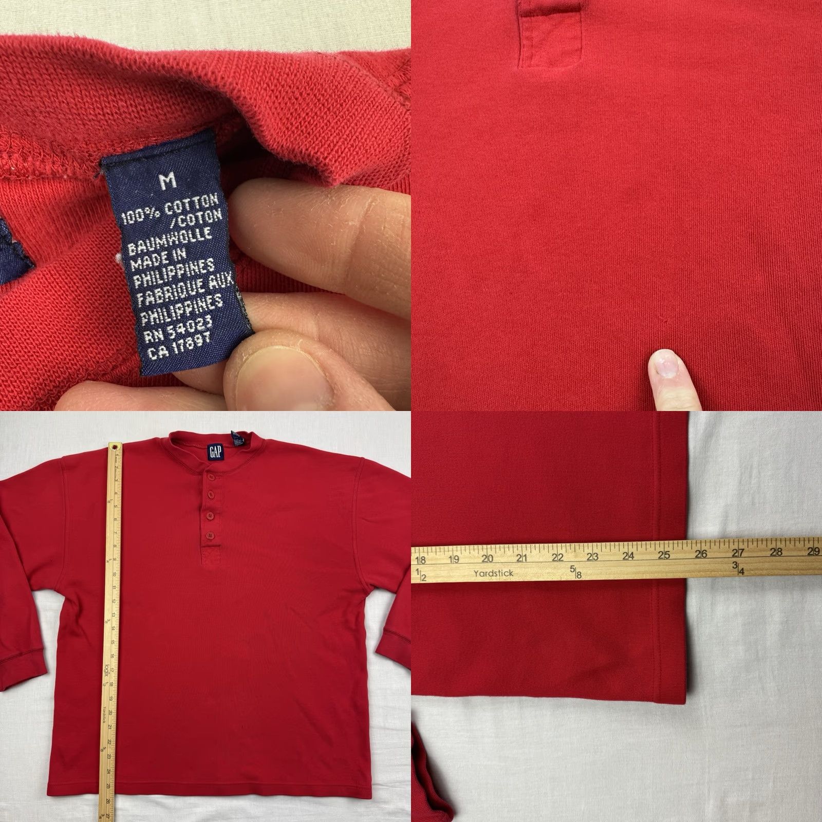 Gap VINTAGE Gap Henley Shirt Adult Medium Long Sleeve Red 90s Y2K Hipster Button Up Shirt Mens Size US M / EU 48-50 / 2 - 8 Thumbnail