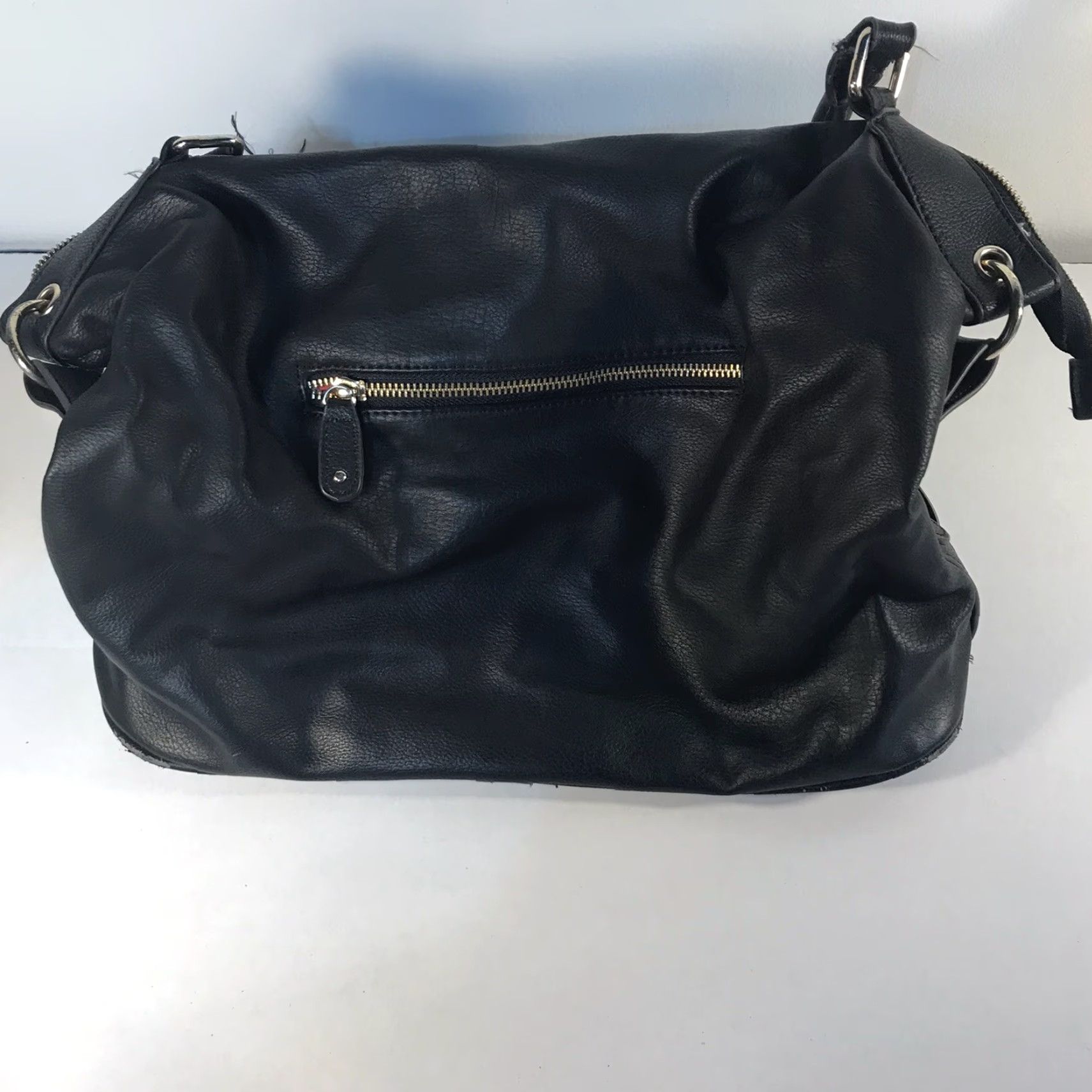 Vintage Big Buddha Black Faux Leather Satchel Bag XL - Basket Weave Design, Business Casual Travel, Womens Size ONE SIZE - 2 Thumbnail