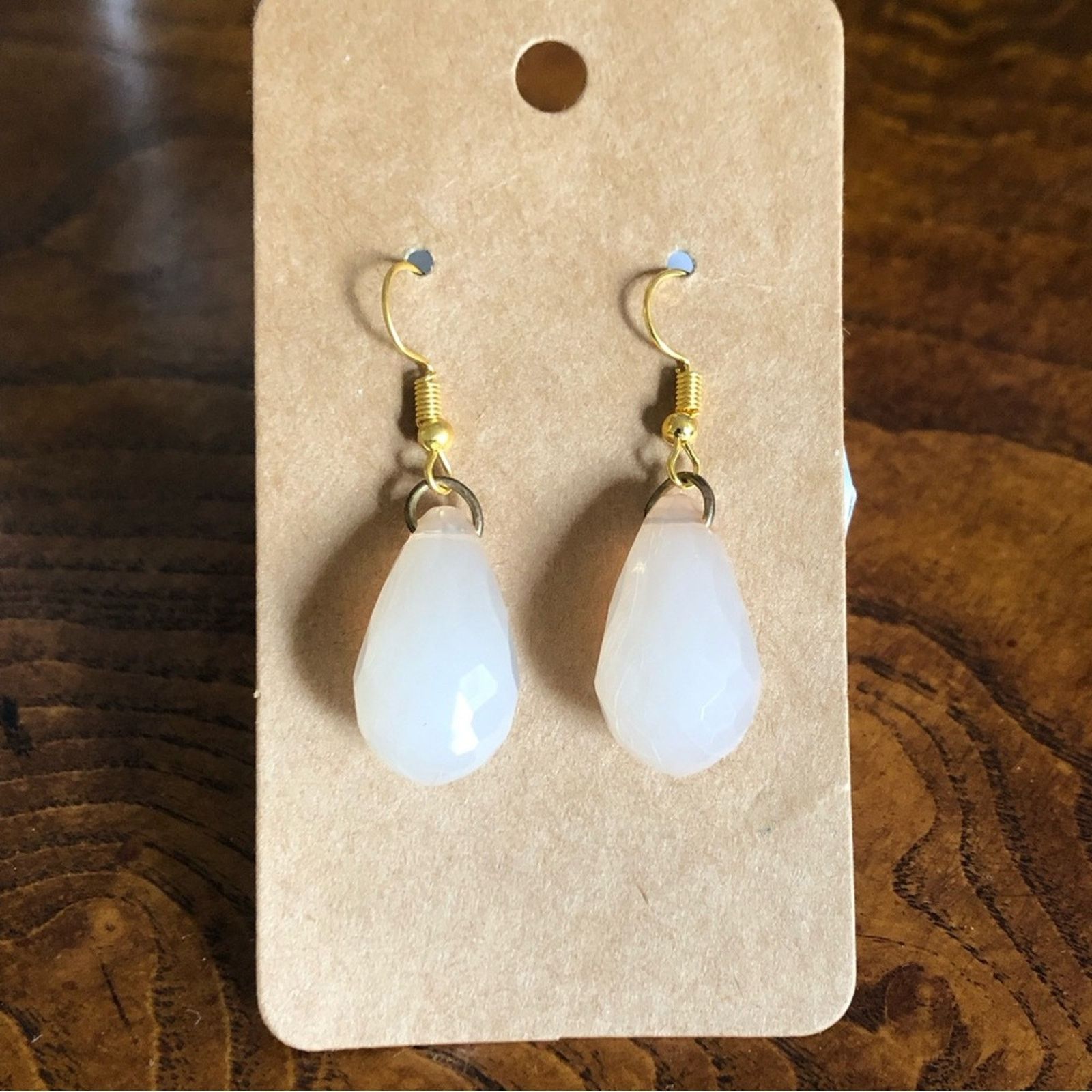 Jewelry Handcrafted faceted opal tone acrylic earrings Size ONE SIZE - 2 Thumbnail