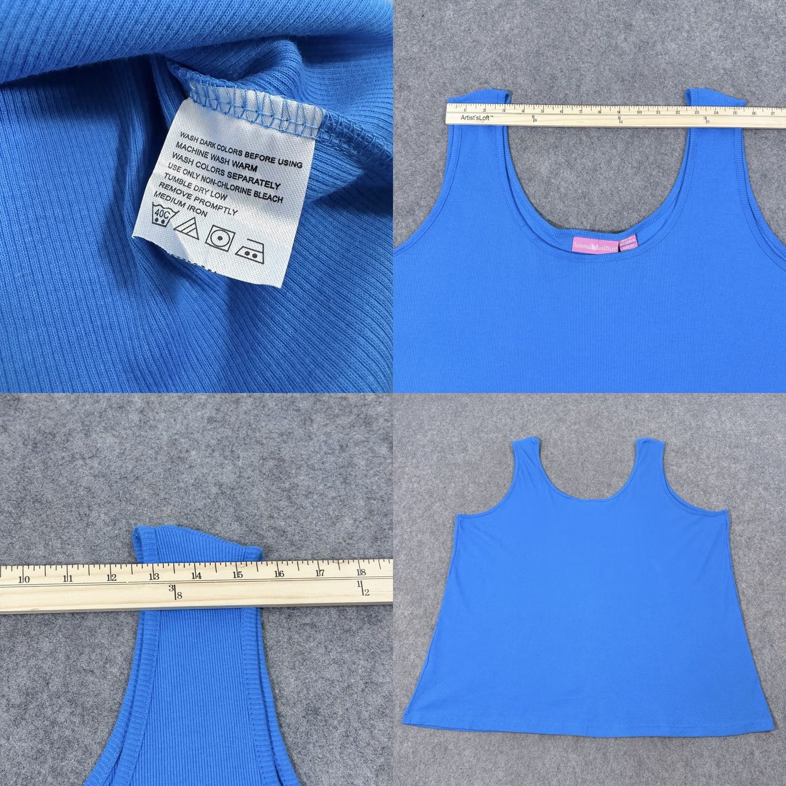 Vintage Woman Within Tank Top Shirt Sleeveless Plus 4X Blue Womens Beach Classic Casual Pullover Ribbed Stretch 31.5" Shirt Length Size XXL / US 16-18 / IT 52-54 - 9 Thumbnail
