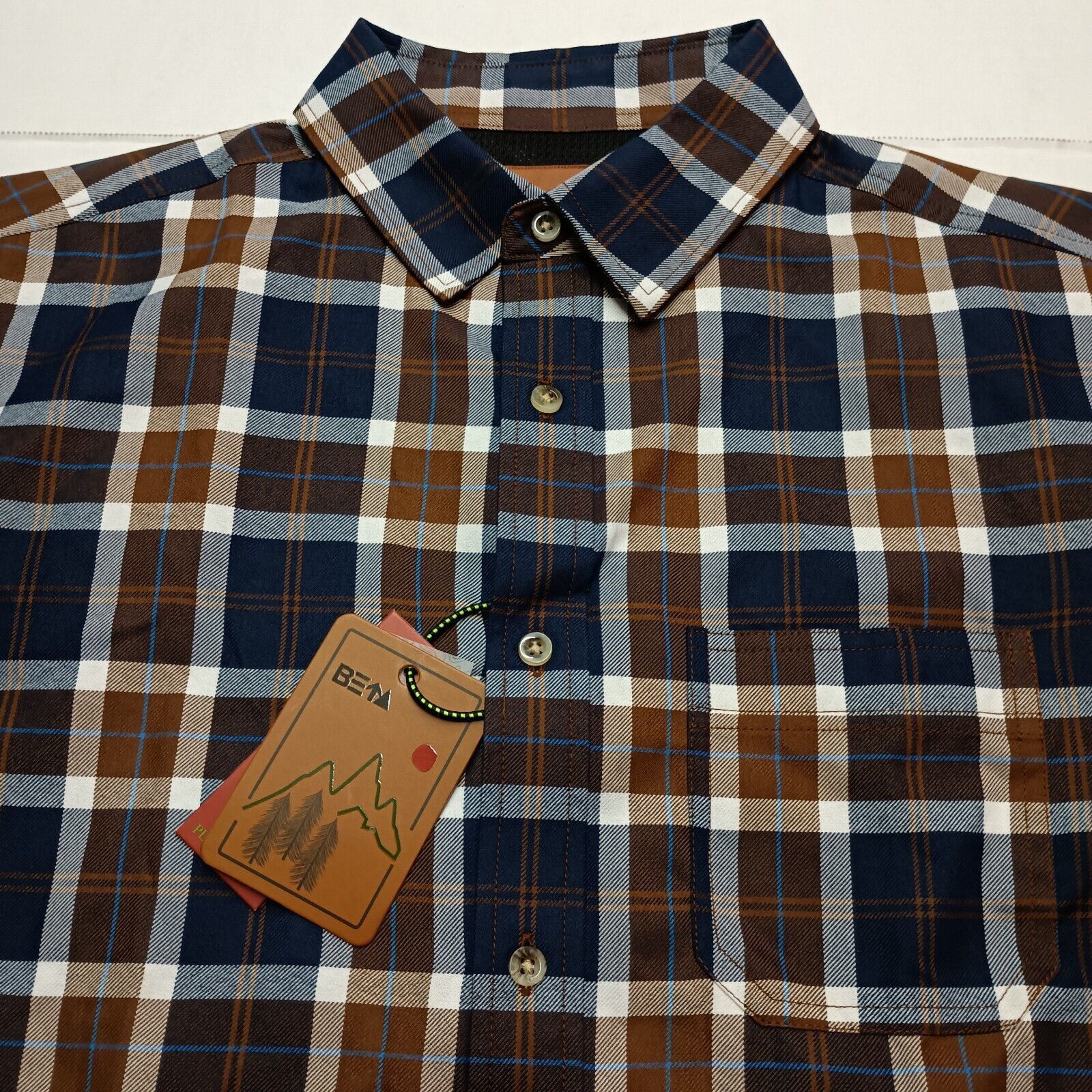 Betabrand Beta Venturing Plaid Series Shirt Men's M Navy Blue Brown Size US M / EU 48-50 / 2 - 3 Thumbnail