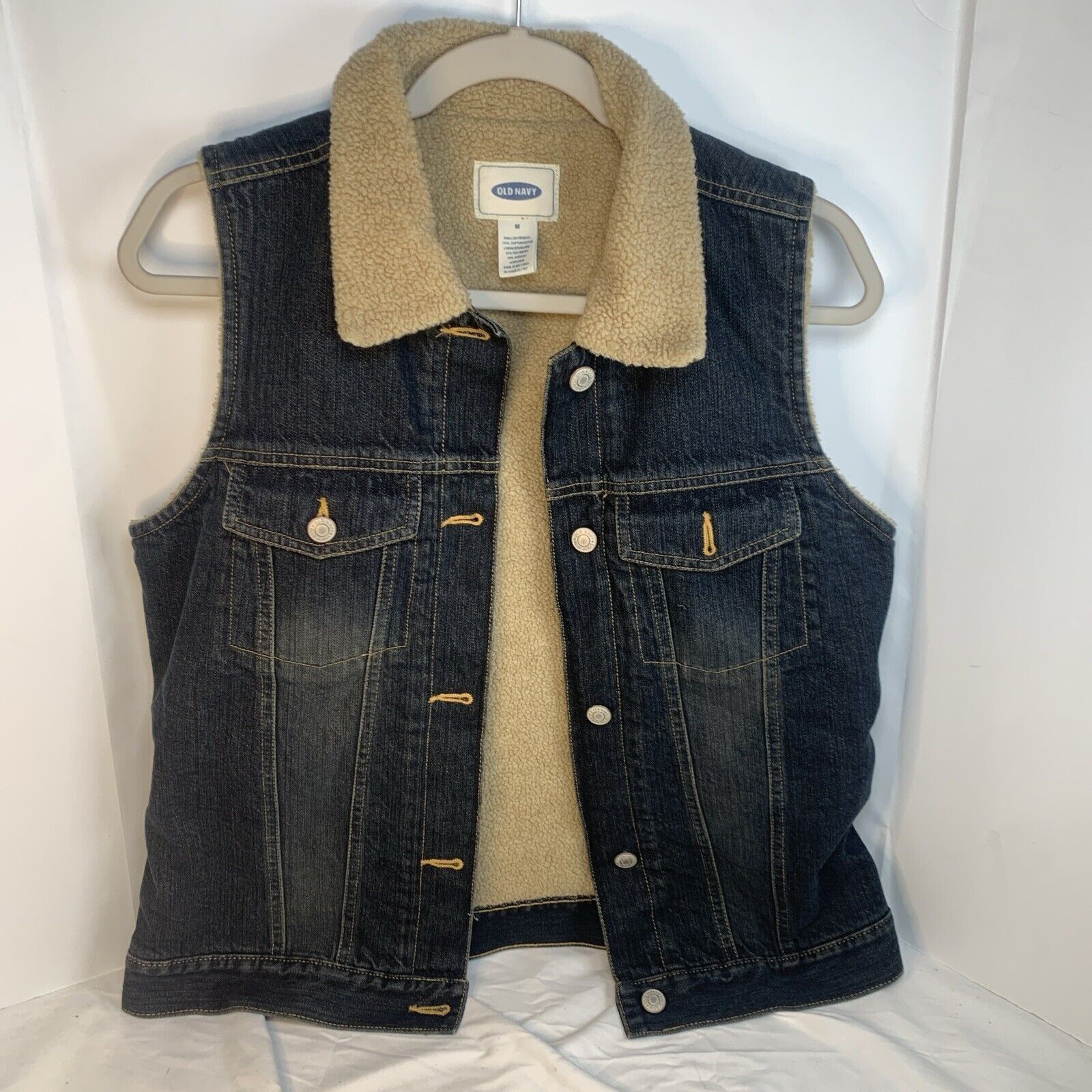 Vintage Vintage Old Navy Blue Jean Denim Sherpa Lined Vest M Medium Grailed