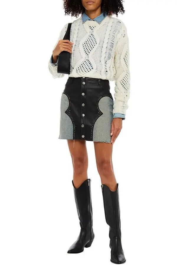 Amiri o1y0425 Denim Mini Skirt in Blue & Black Size 27" / US 4 / IT 40 - 2 Thumbnail