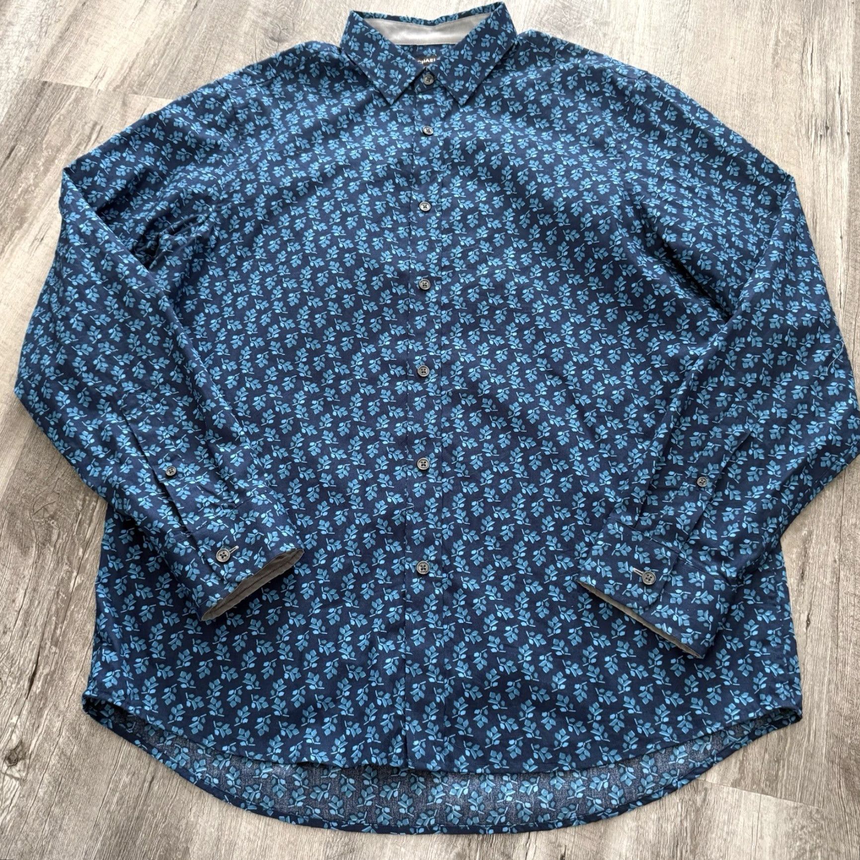 Michael Kors Michael Kors Shirt Mens Large Blue Geometric Print 100% Cotton Classic Fit Size US L / EU 52-54 / 3 - 7 Thumbnail