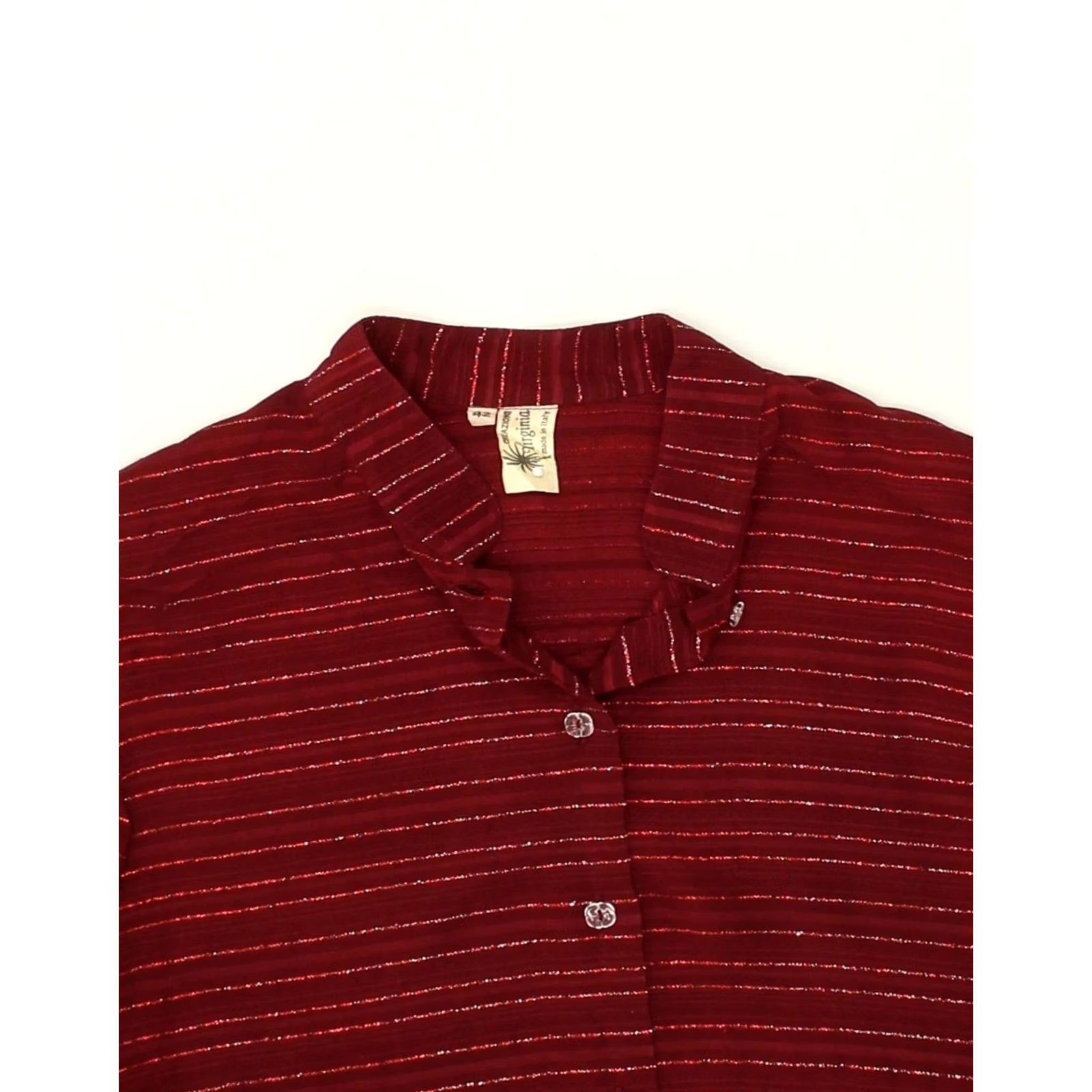 Vintage VINTAGE Womens Shirt IT 42 Medium Red Striped Cotton Size M / US 6-8 / IT 42-44 - 3 Thumbnail