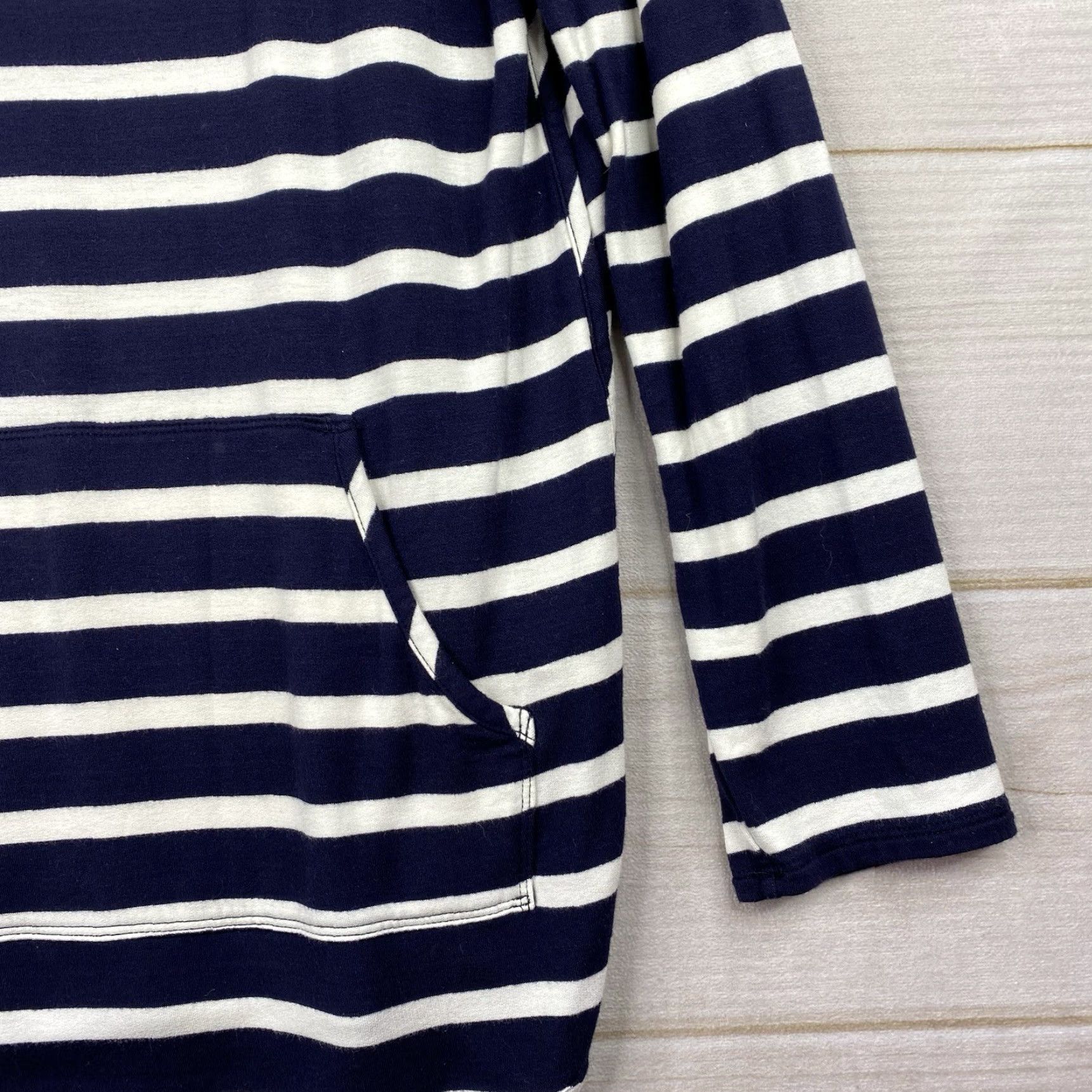 Market MARKET & SPRUCE Blue Striped Hooded Top XL Knit Rayon Spandex Casual Long Sleeve V-Neck Pullover Blouse Women Size XL / US 12-14 / IT 48-50 - 2 Thumbnail