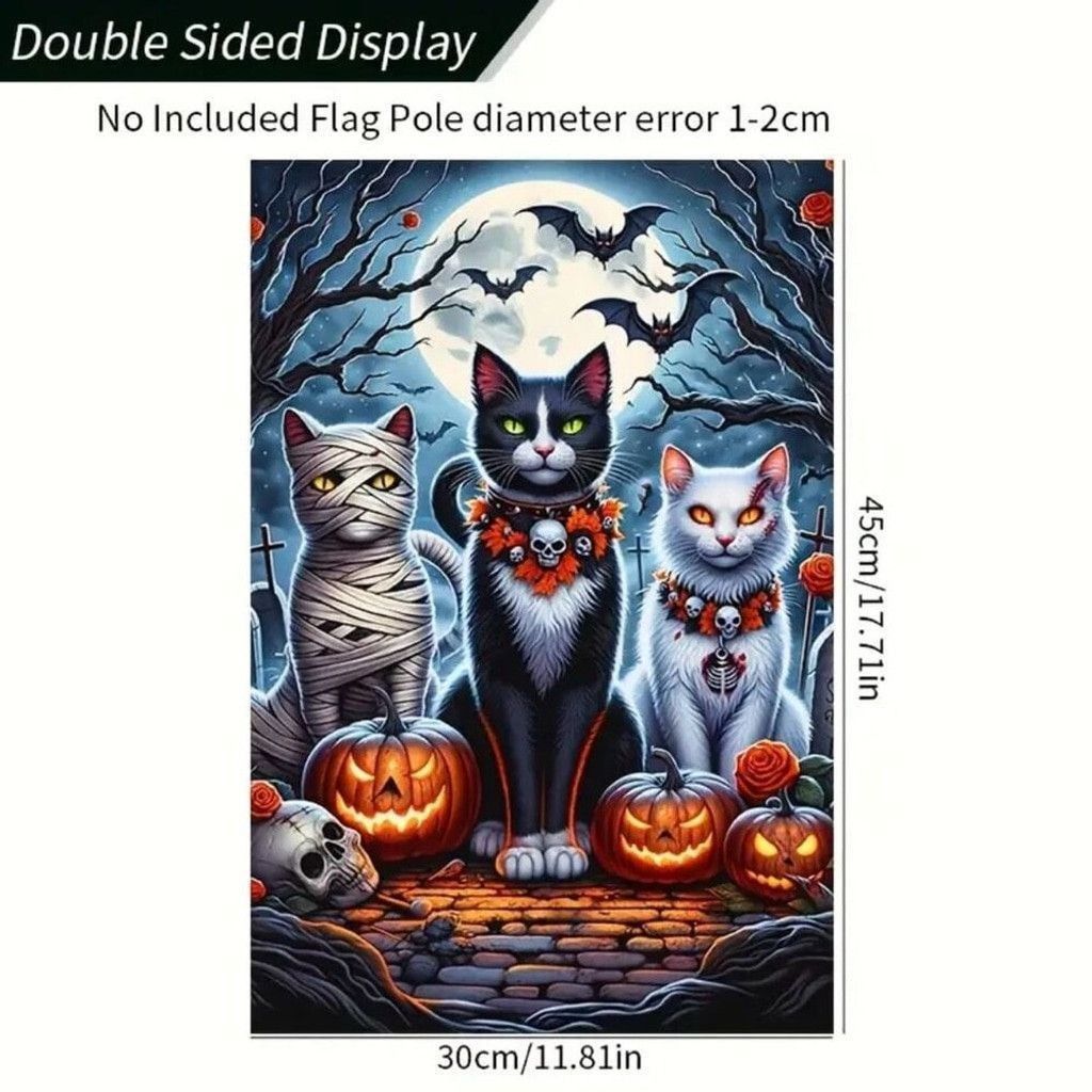 Other Halloween Double Sided Garden Flag 12x18 Inch Cats Pumpkins Size ONE SIZE - 4 Thumbnail