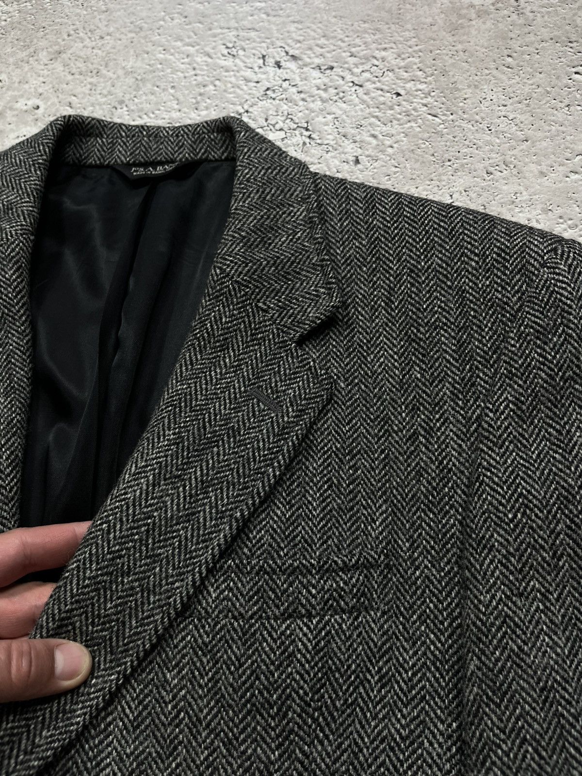 Harris Tweed Harris Tweed Herringbone Wool Blazer 42L Gray Jos A Bank Size 42L - 13 Thumbnail