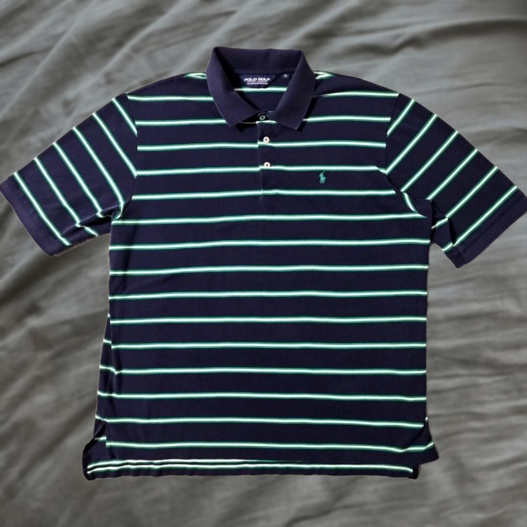 Ralph Lauren Polo Golf Ralph Lauren Polo Shirt Men's XL Navy Blue Green Striped Pima Cotton Size US XL / EU 56 / 4 - 1 Thumbnail