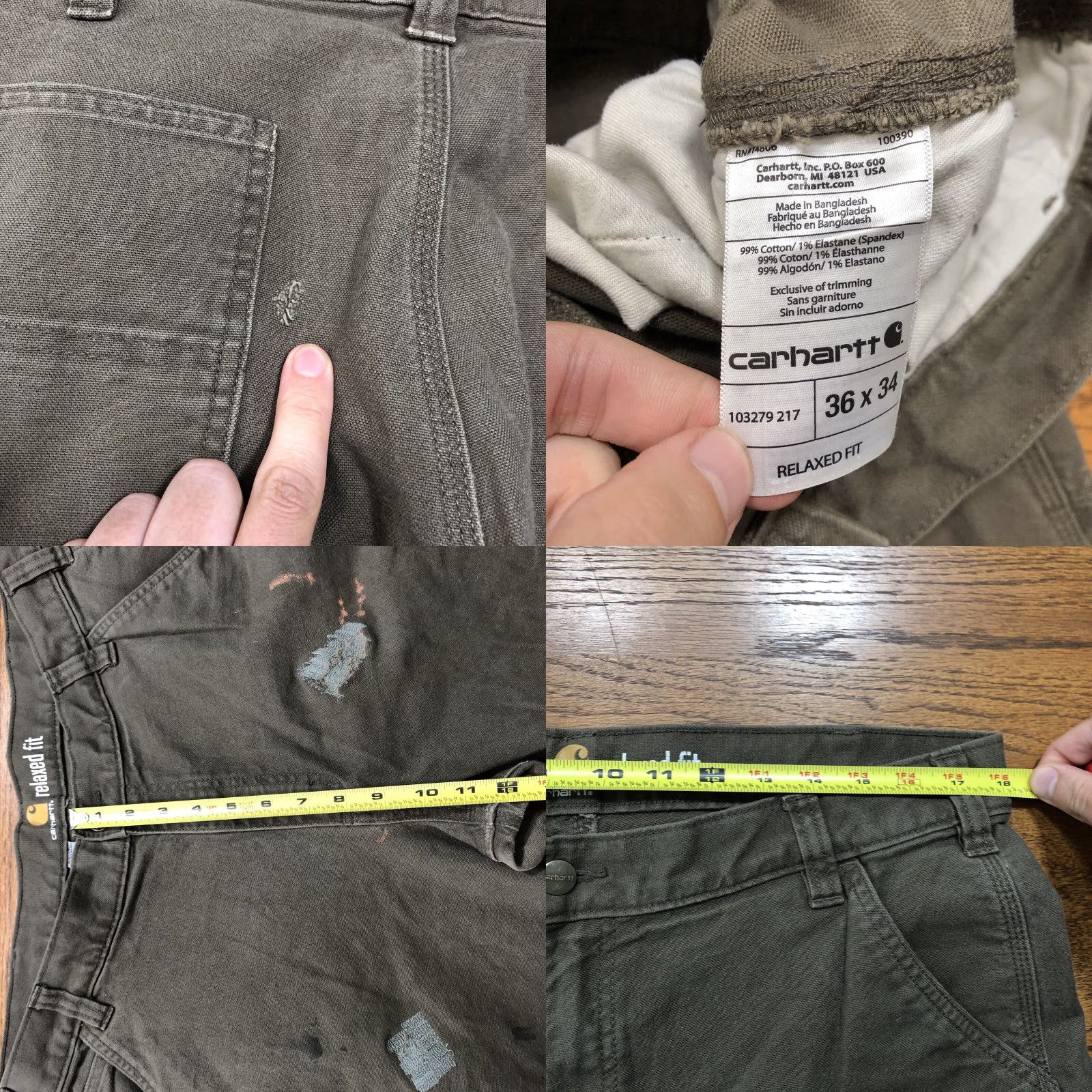 Carhartt Carhartt Pants Mens 36x30 Green Rugged Flex Relaxed Duck Utility Pant Casual Workwear Stretch 99% Cotton/1% Elastane Solid Flat Front Straight Mens Size US 36 / EU 52 - 9 Thumbnail