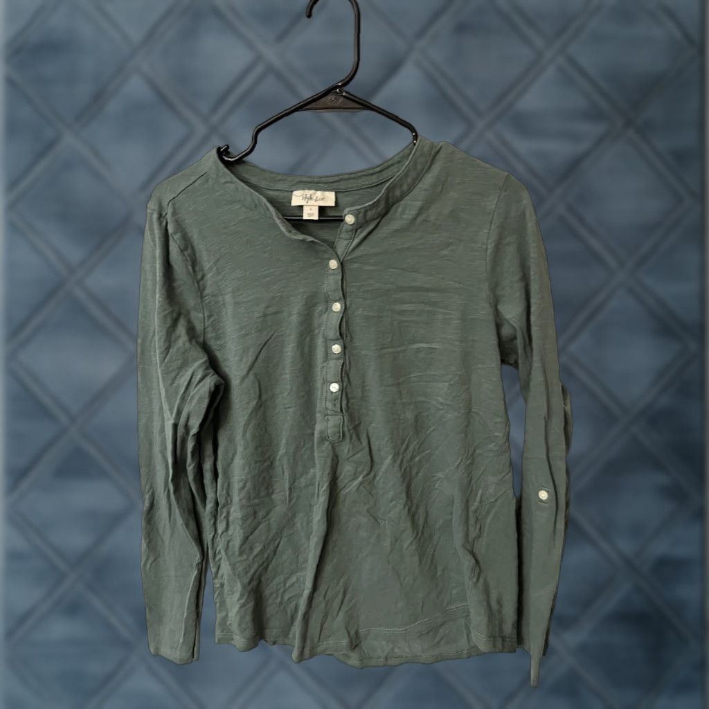 Style & Co Style & Co Green Basic Button Front 100% Cotton Henley Tshirt Tee Large Shirt Womens Regular Green Button Front 100% Cotton Henley Tshirt Tee L Size L / US 10 / IT 46 - 1 Thumbnail
