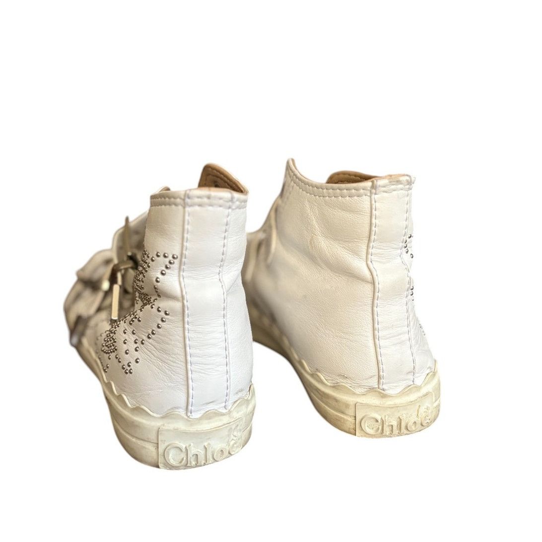 Chloe CHLOÉ 'Kyle' White Studded Buckle High Top Sneakers EU 36 Size US 6 / IT 36 - 3 Thumbnail