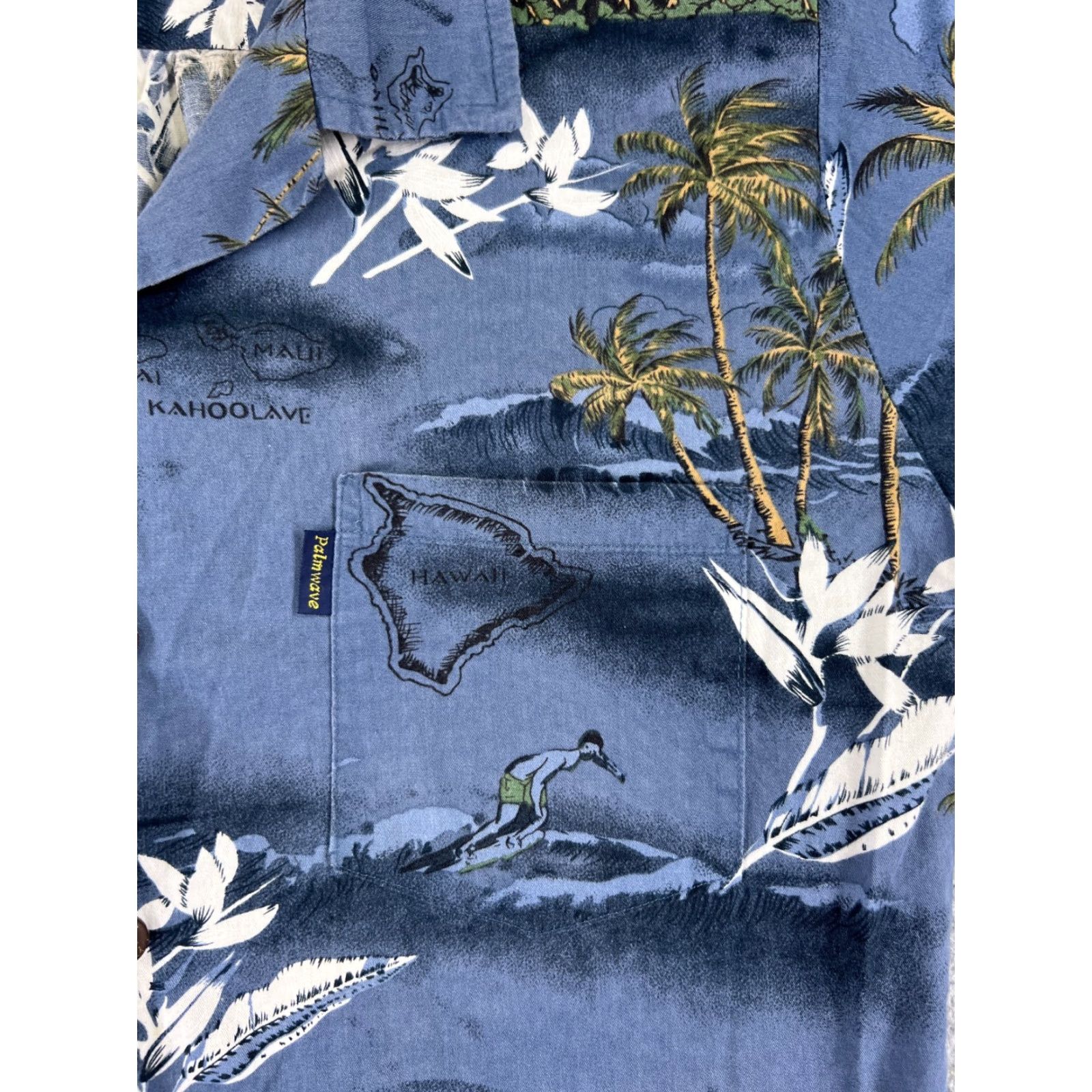 Vintage Palmwave Shirt Men Adult Small Blue Floral Island Map Print Hawaiian Button Up Beach Size US M / EU 48-50 / 2 - 6 Thumbnail